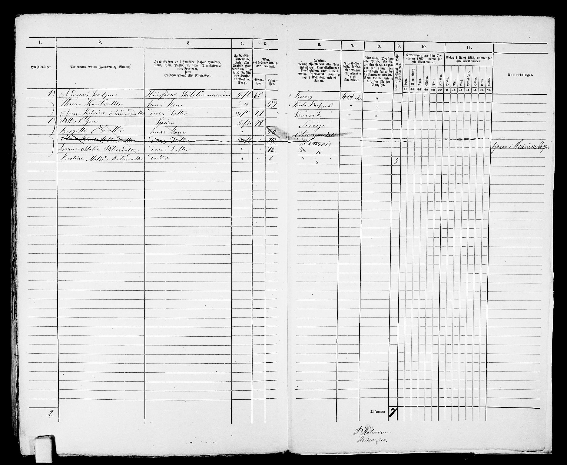 RA, 1865 census for Larvik, 1865, p. 662