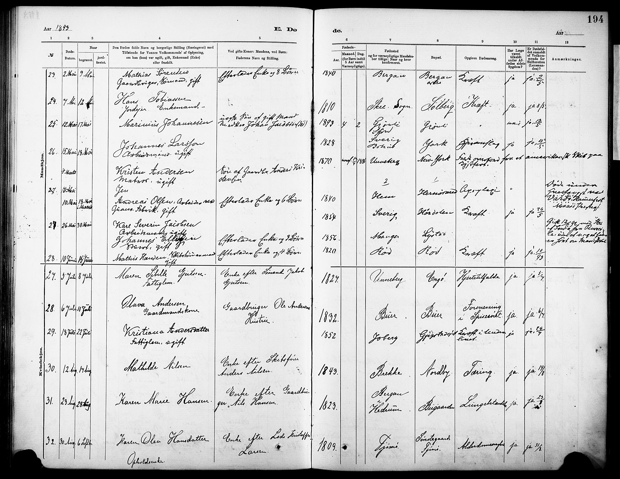 Sandar kirkebøker, AV/SAKO-A-243/F/Fa/L0013: Parish register (official) no. 13, 1883-1895, p. 194