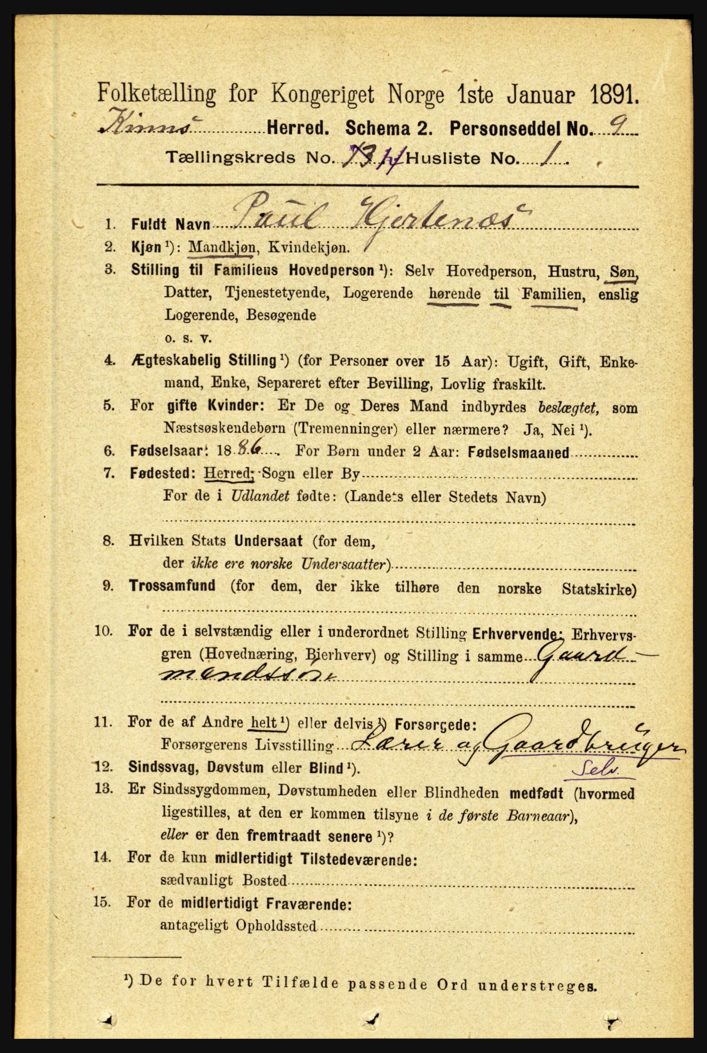 RA, 1891 census for 1437 Kinn, 1891, p. 5460