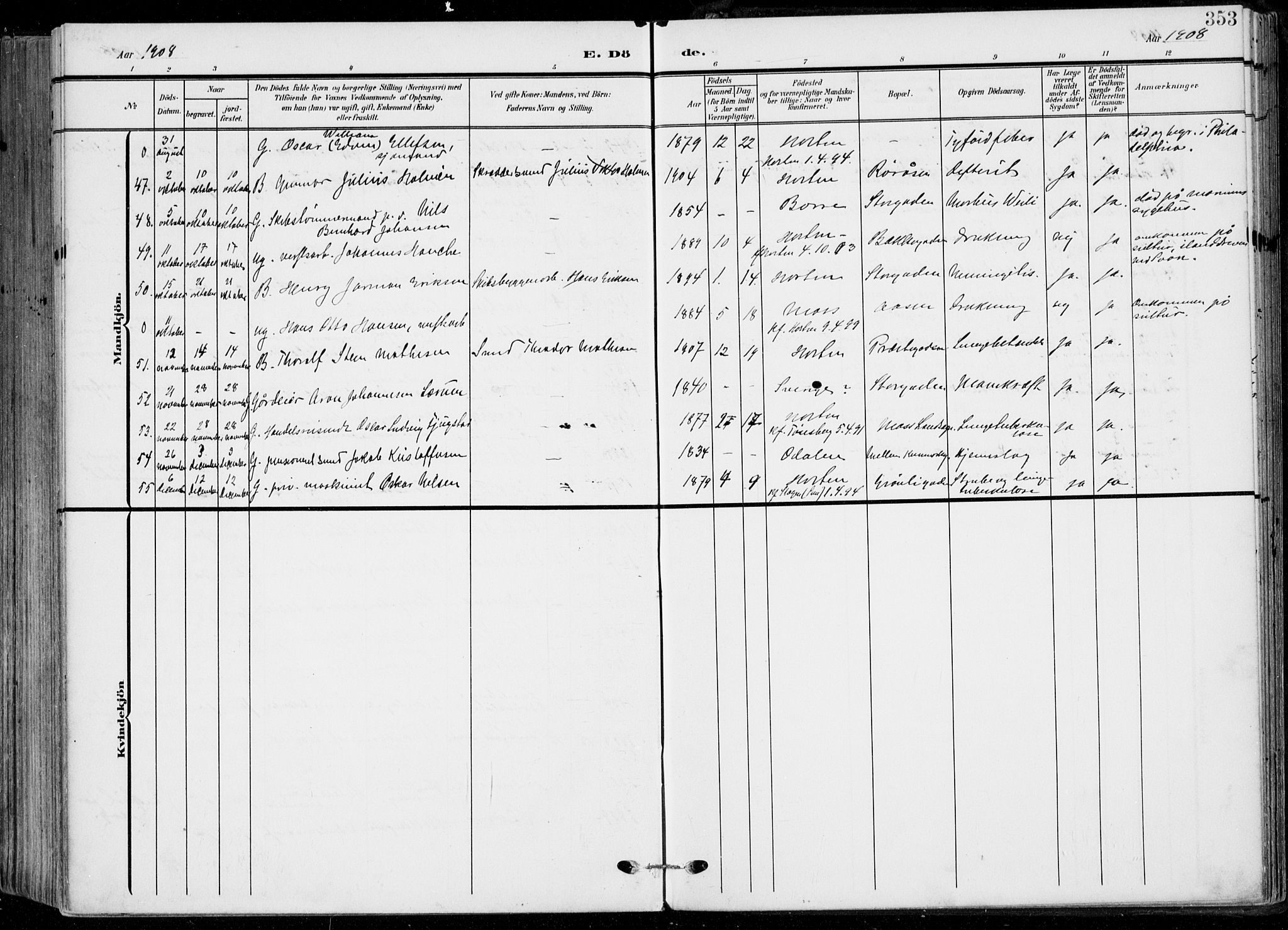 Horten kirkebøker, AV/SAKO-A-348/F/Fa/L0006: Parish register (official) no. 6, 1905-1912, p. 353