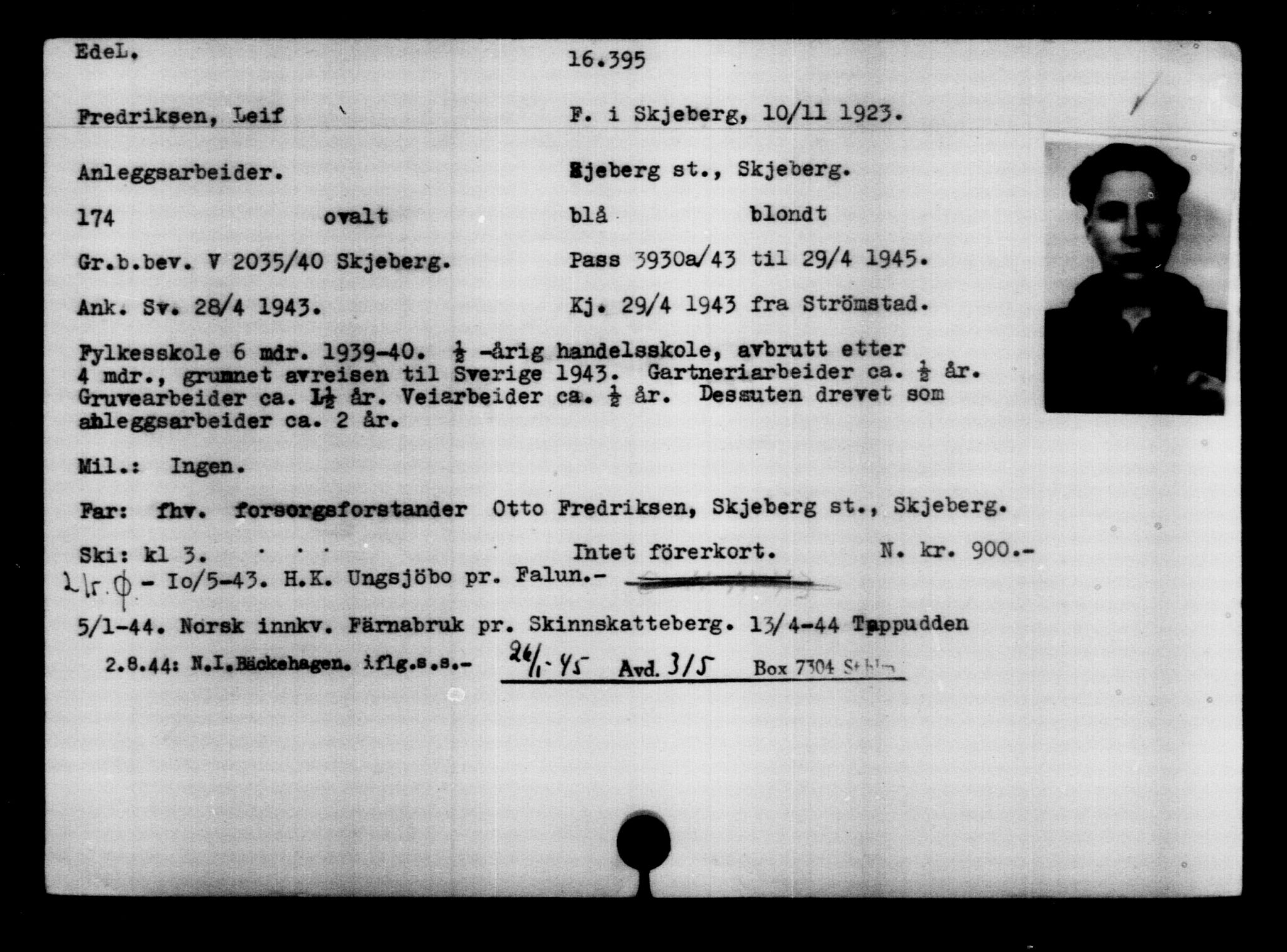 Utenriksstasjonene, Legasjonen i Stockholm, Flyktningkontoret, AV/RA-S-6753/V/Va/L0008: Kjesäterkartoteket, flyktninger med registreringsnr. 15700-18547, 1940-1945, p. 761