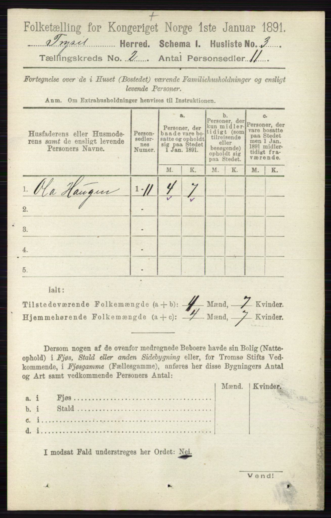 RA, 1891 census for 0428 Trysil, 1891, p. 657