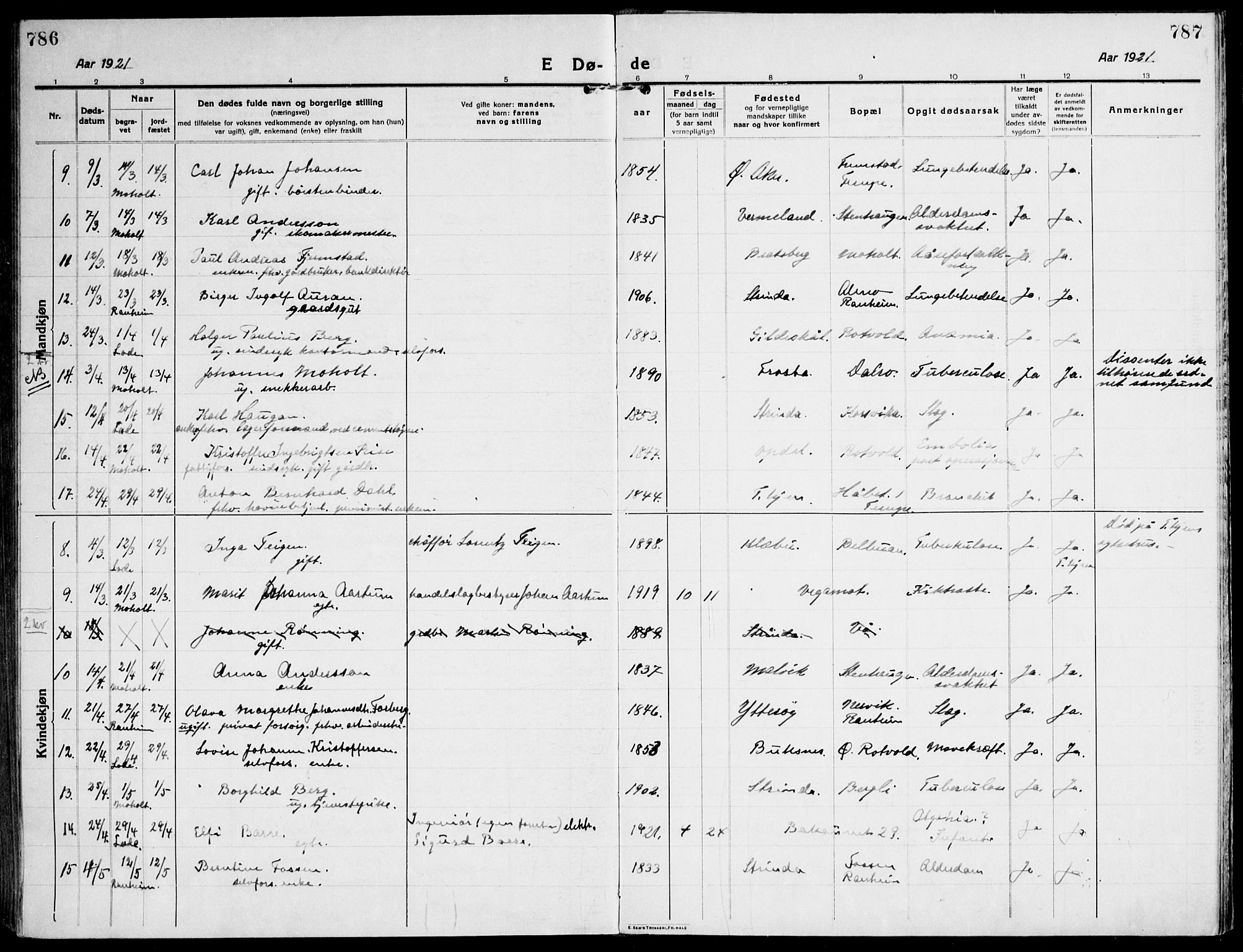 Ministerialprotokoller, klokkerbøker og fødselsregistre - Sør-Trøndelag, SAT/A-1456/607/L0321: Parish register (official) no. 607A05, 1916-1935, p. 786-787
