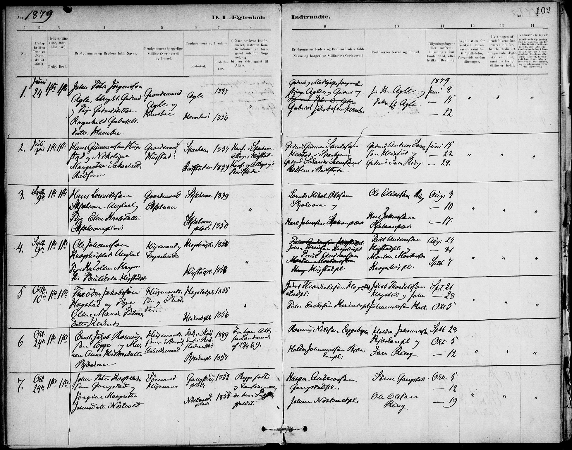 Ministerialprotokoller, klokkerbøker og fødselsregistre - Nord-Trøndelag, SAT/A-1458/732/L0316: Parish register (official) no. 732A01, 1879-1921, p. 102