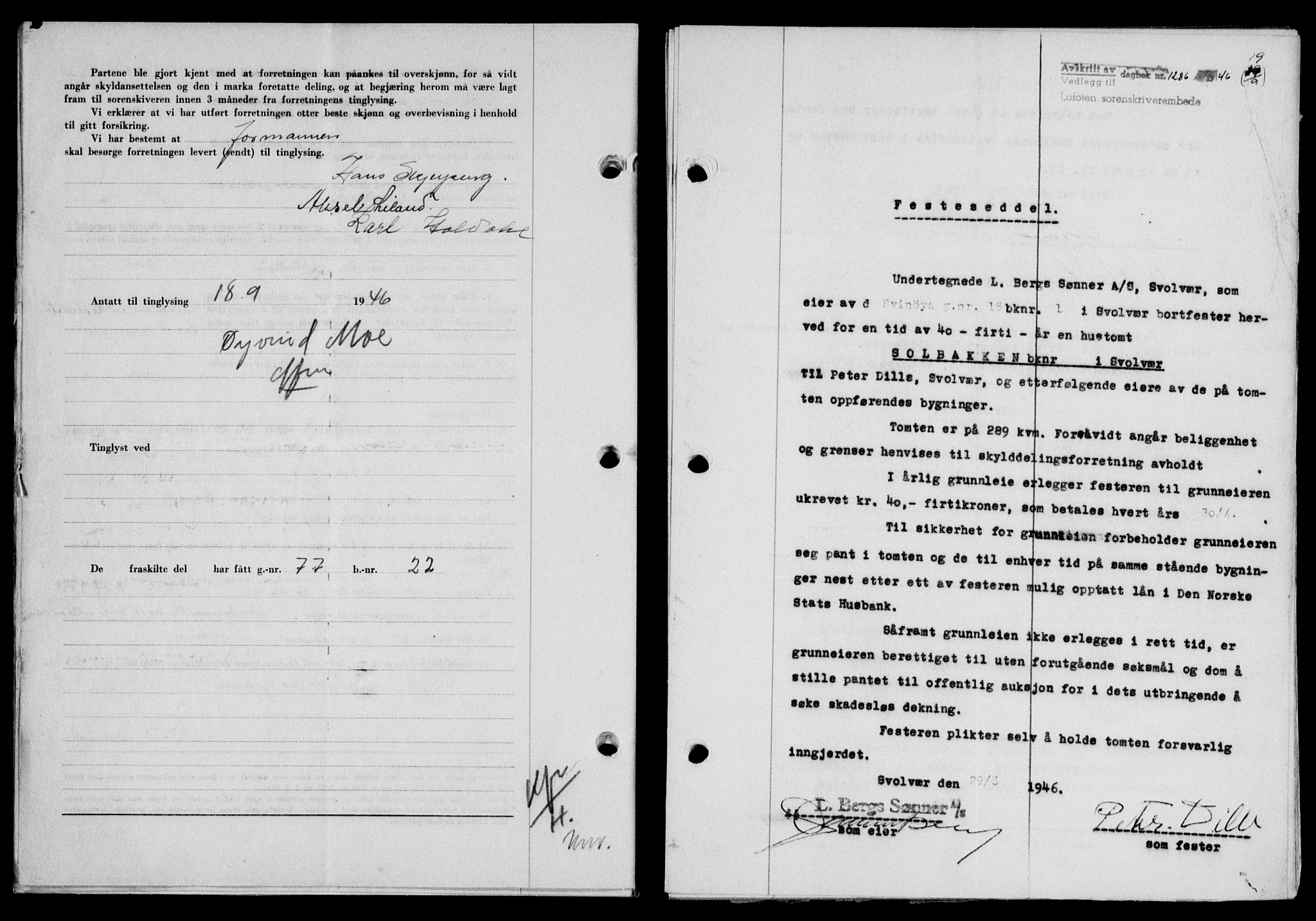 Lofoten sorenskriveri, SAT/A-0017/1/2/2C/L0014a: Mortgage book no. 14a, 1946-1946, Diary no: : 1286/1946