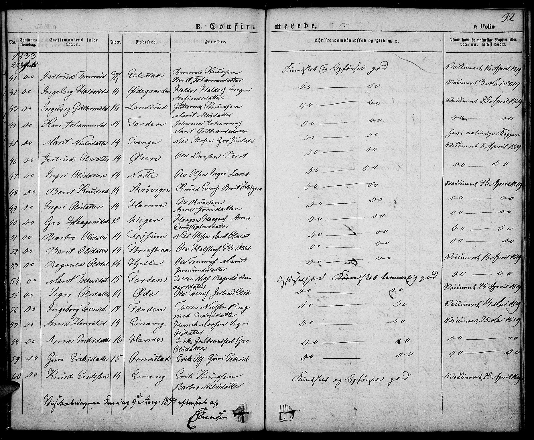 Slidre prestekontor, SAH/PREST-134/H/Ha/Haa/L0003: Parish register (official) no. 3, 1831-1843, p. 92