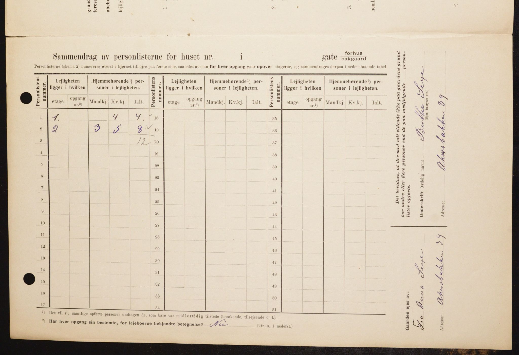 OBA, Municipal Census 1909 for Kristiania, 1909, p. 277