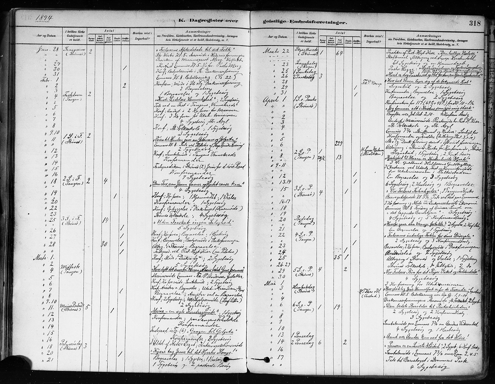 Strømsø kirkebøker, AV/SAKO-A-246/F/Fa/L0022: Parish register (official) no. I 22, 1879-1899, p. 318