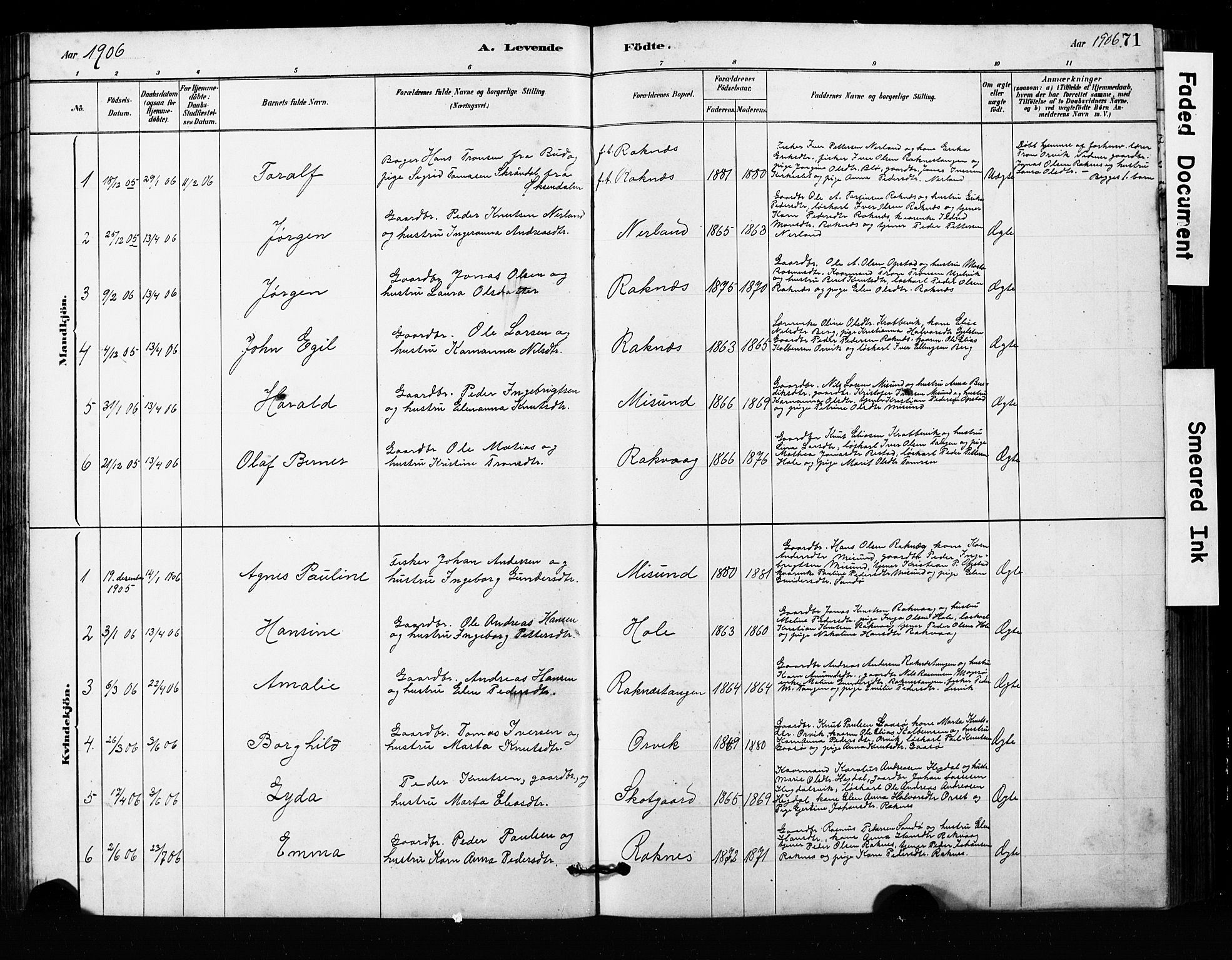 Ministerialprotokoller, klokkerbøker og fødselsregistre - Møre og Romsdal, SAT/A-1454/563/L0737: Parish register (copy) no. 563C01, 1878-1916, p. 71