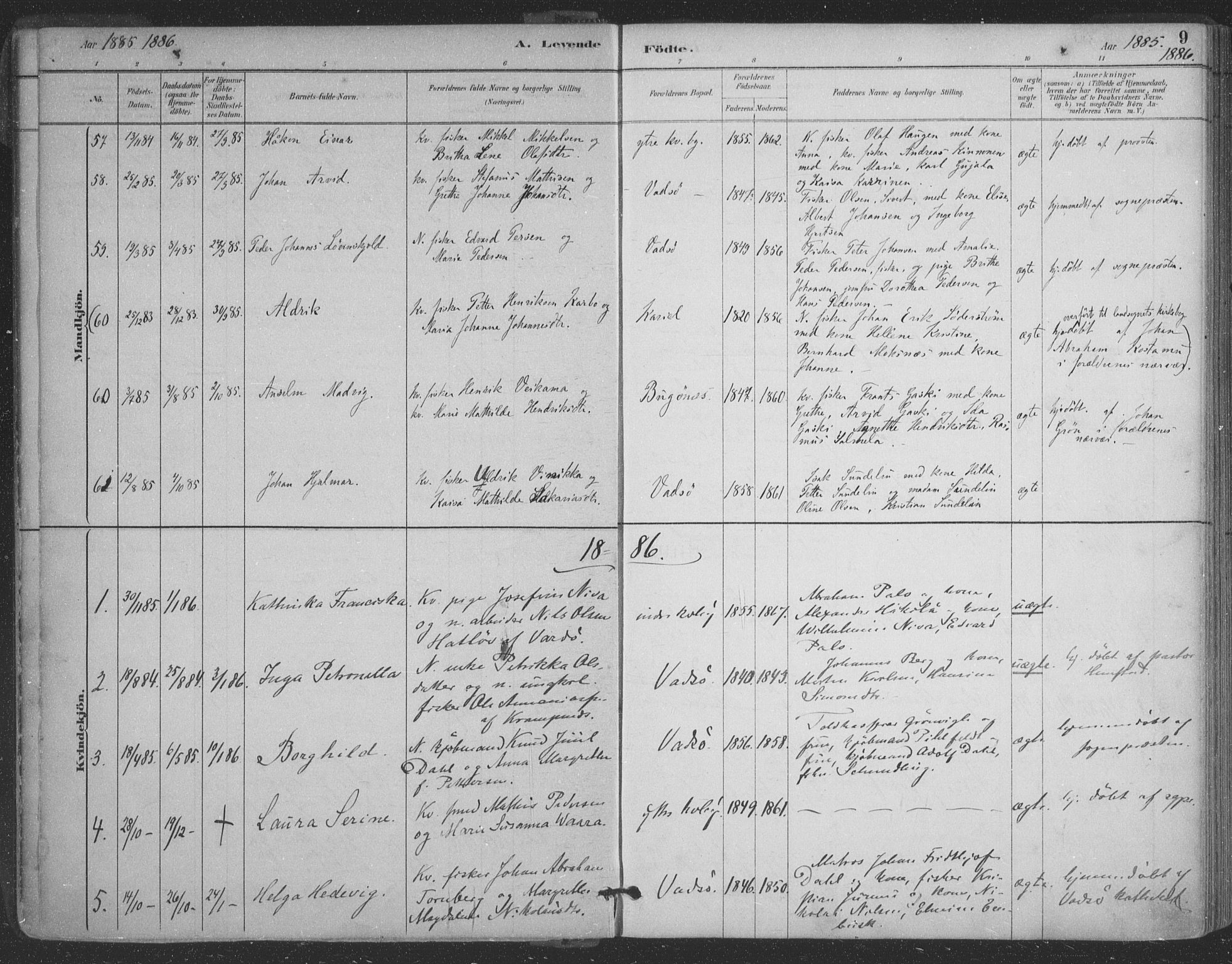 Vadsø sokneprestkontor, AV/SATØ-S-1325/H/Ha/L0006kirke: Parish register (official) no. 6, 1885-1895, p. 9