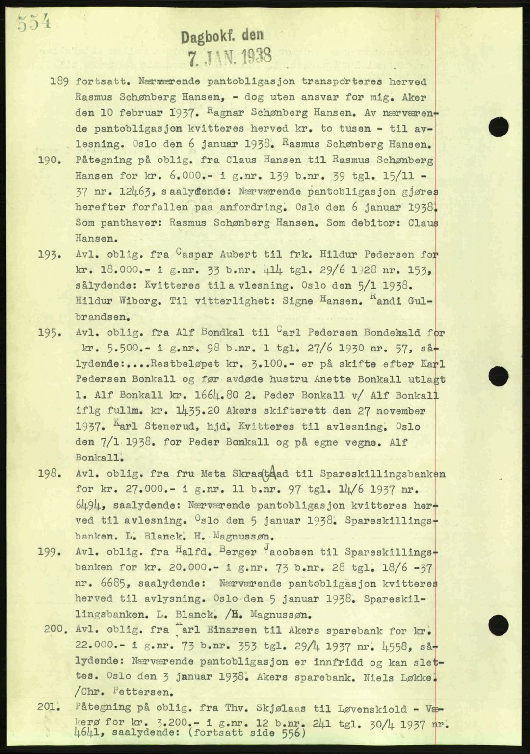 Aker herredsskriveri, SAO/A-10896/G/Gb/Gba/Gbac/L0005: Mortgage book no. B151-152, 1937-1938, Diary no: : 189/1938