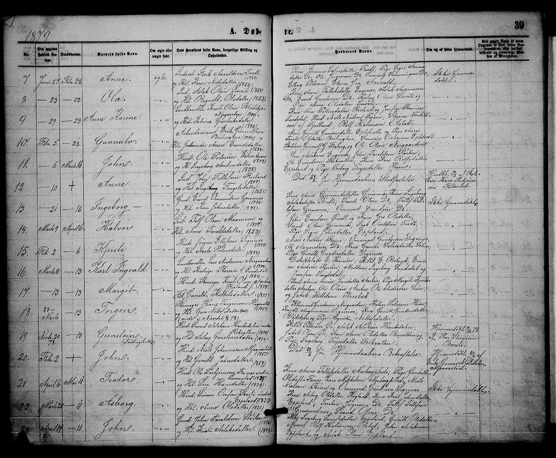 Åmli sokneprestkontor, AV/SAK-1111-0050/F/Fb/Fbc/L0003: Parish register (copy) no. B 3, 1868-1888, p. 39