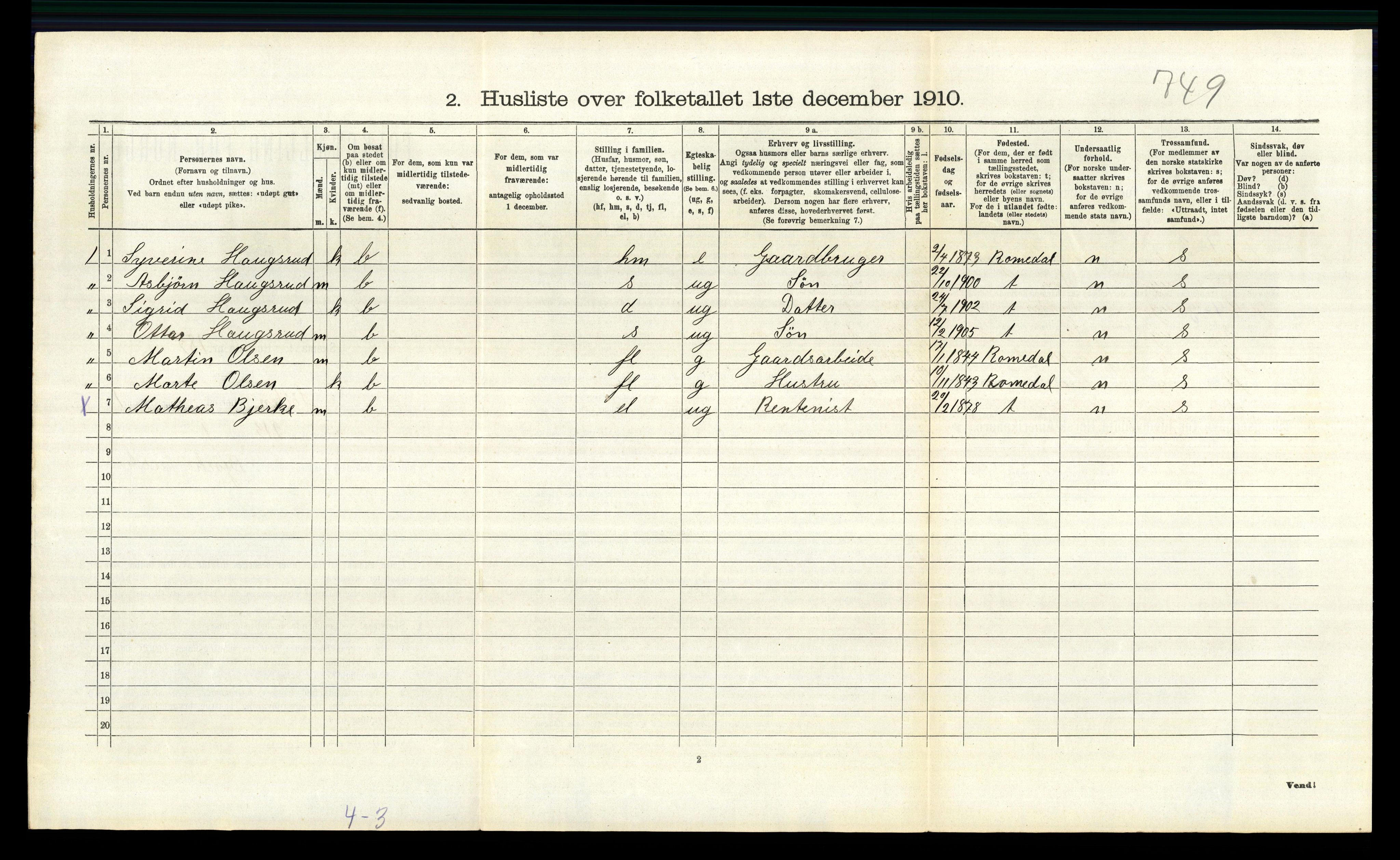 RA, 1910 census for Løten, 1910, p. 419