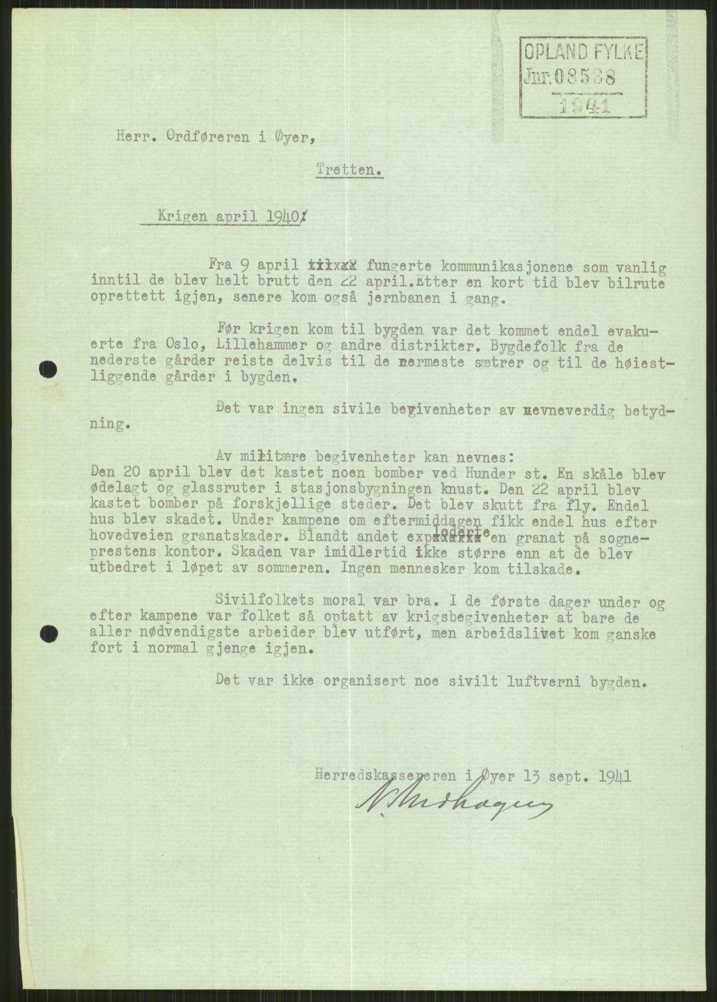 Forsvaret, Forsvarets krigshistoriske avdeling, AV/RA-RAFA-2017/Y/Ya/L0014: II-C-11-31 - Fylkesmenn.  Rapporter om krigsbegivenhetene 1940., 1940, p. 72