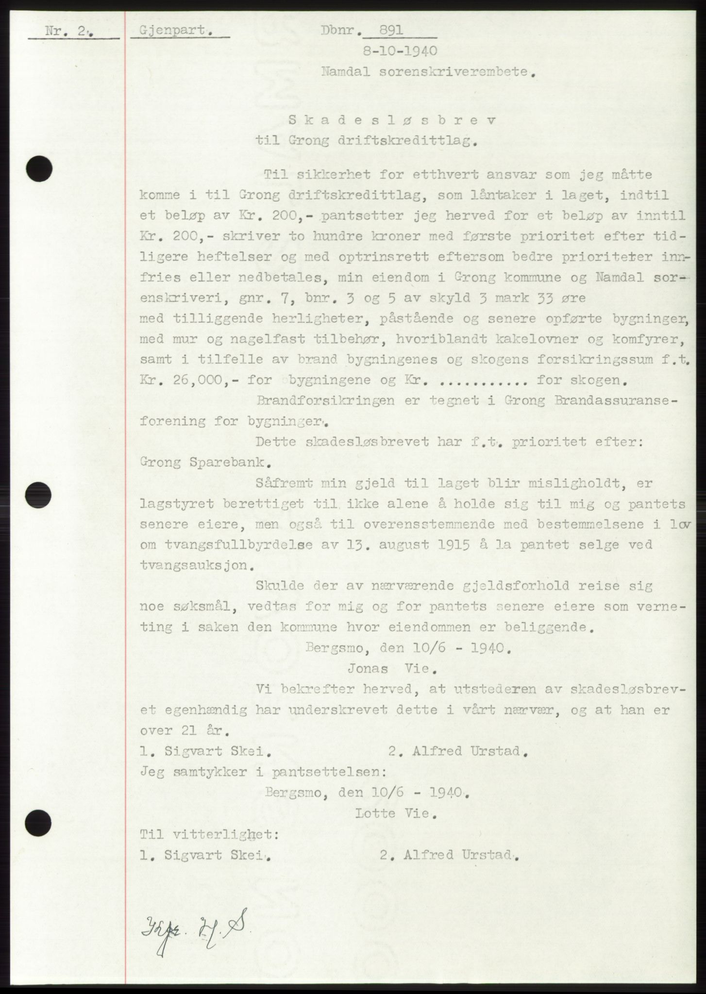 Namdal sorenskriveri, SAT/A-4133/1/2/2C: Mortgage book no. -, 1940-1941, Deed date: 08.10.1940