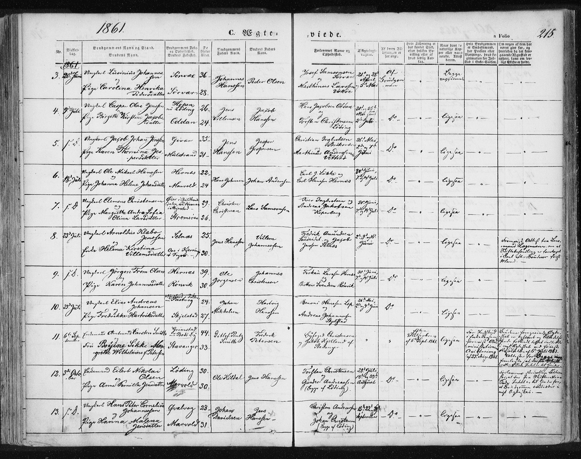 Ministerialprotokoller, klokkerbøker og fødselsregistre - Nordland, SAT/A-1459/801/L0007: Parish register (official) no. 801A07, 1845-1863, p. 215