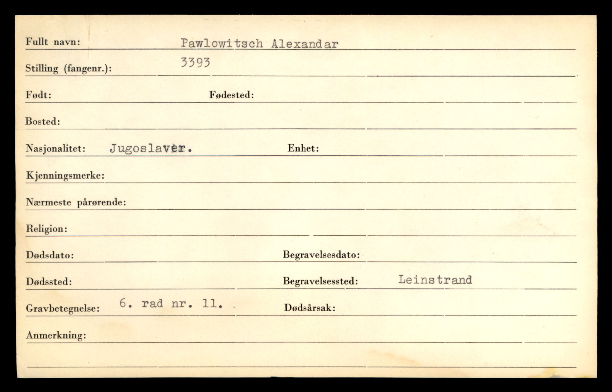 Distriktskontoret for krigsgraver, AV/SAT-A-5030/E/L0005: Kasett/kartotek over falne Britiske og tyske solater, samt andre nasjoners krigsgraver, 1945, p. 131