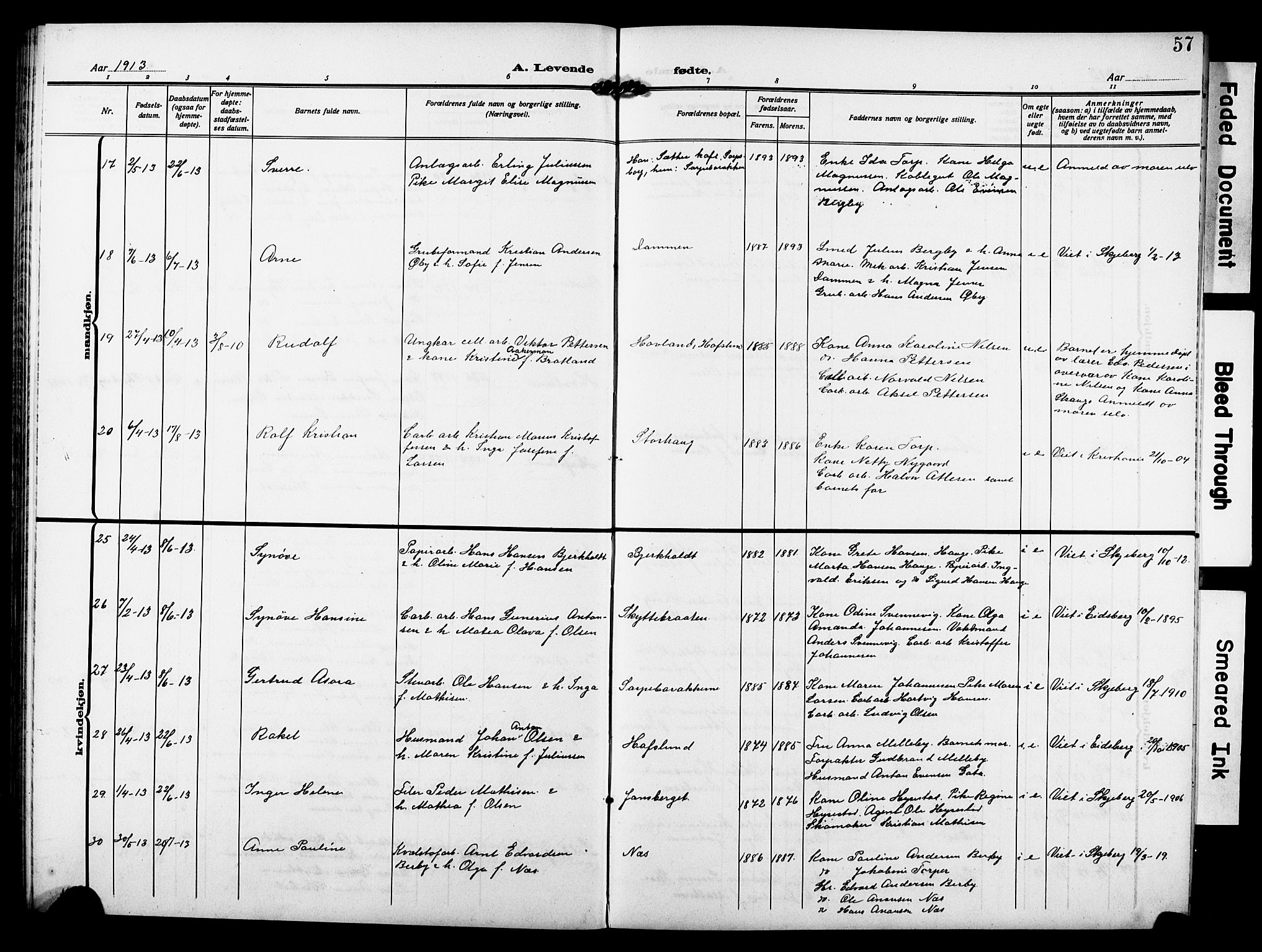 Skjeberg prestekontor Kirkebøker, AV/SAO-A-10923/G/Gd/L0001: Parish register (copy) no. IV 1, 1907-1917, p. 57