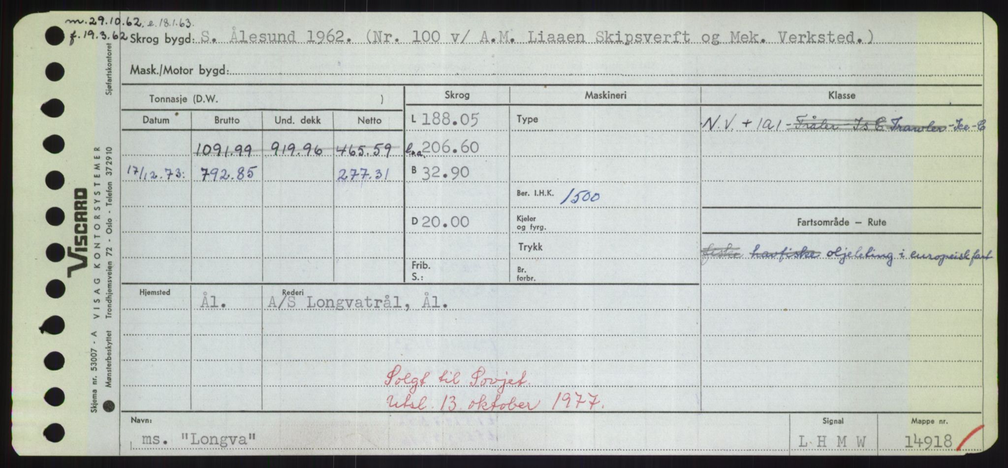 Sjøfartsdirektoratet med forløpere, Skipsmålingen, RA/S-1627/H/Hd/L0023: Fartøy, Lia-Løv, p. 331