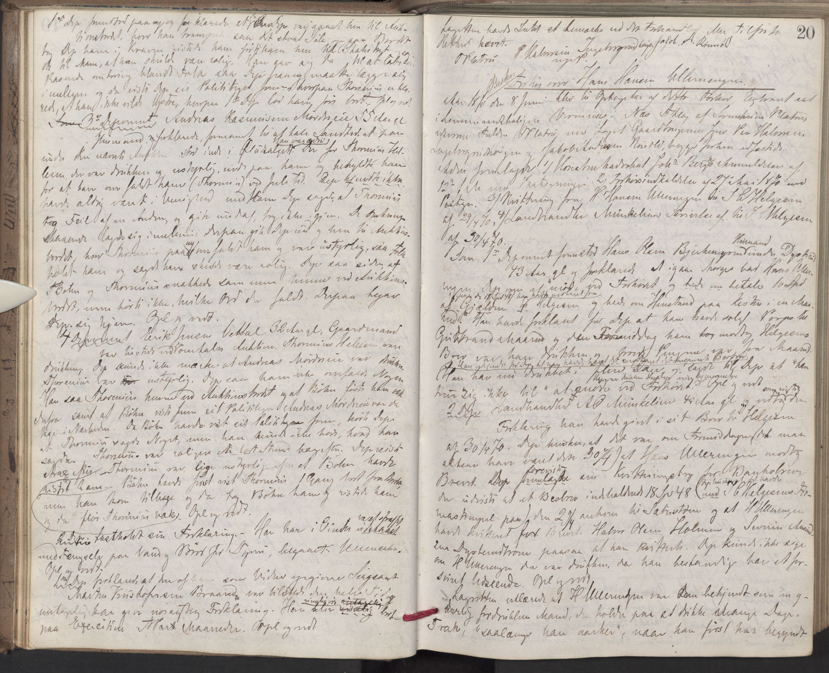 Nes tingrett, AV/SAO-A-10548/F/Fc/Fcb/L0007: Ekstrarettsprotokoll "Q", 1870-1874, p. 19b-20a