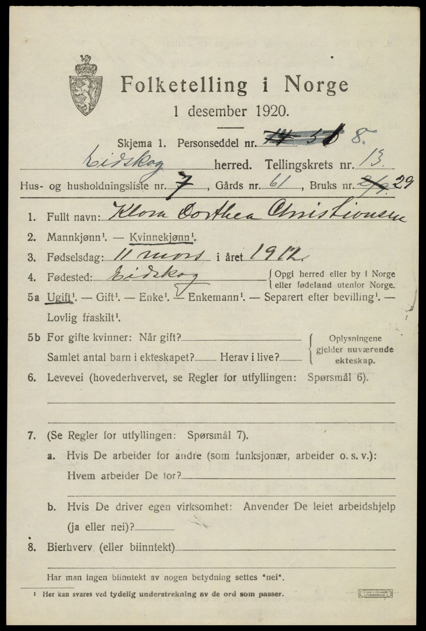 SAH, 1920 census for Eidskog, 1920, p. 12223