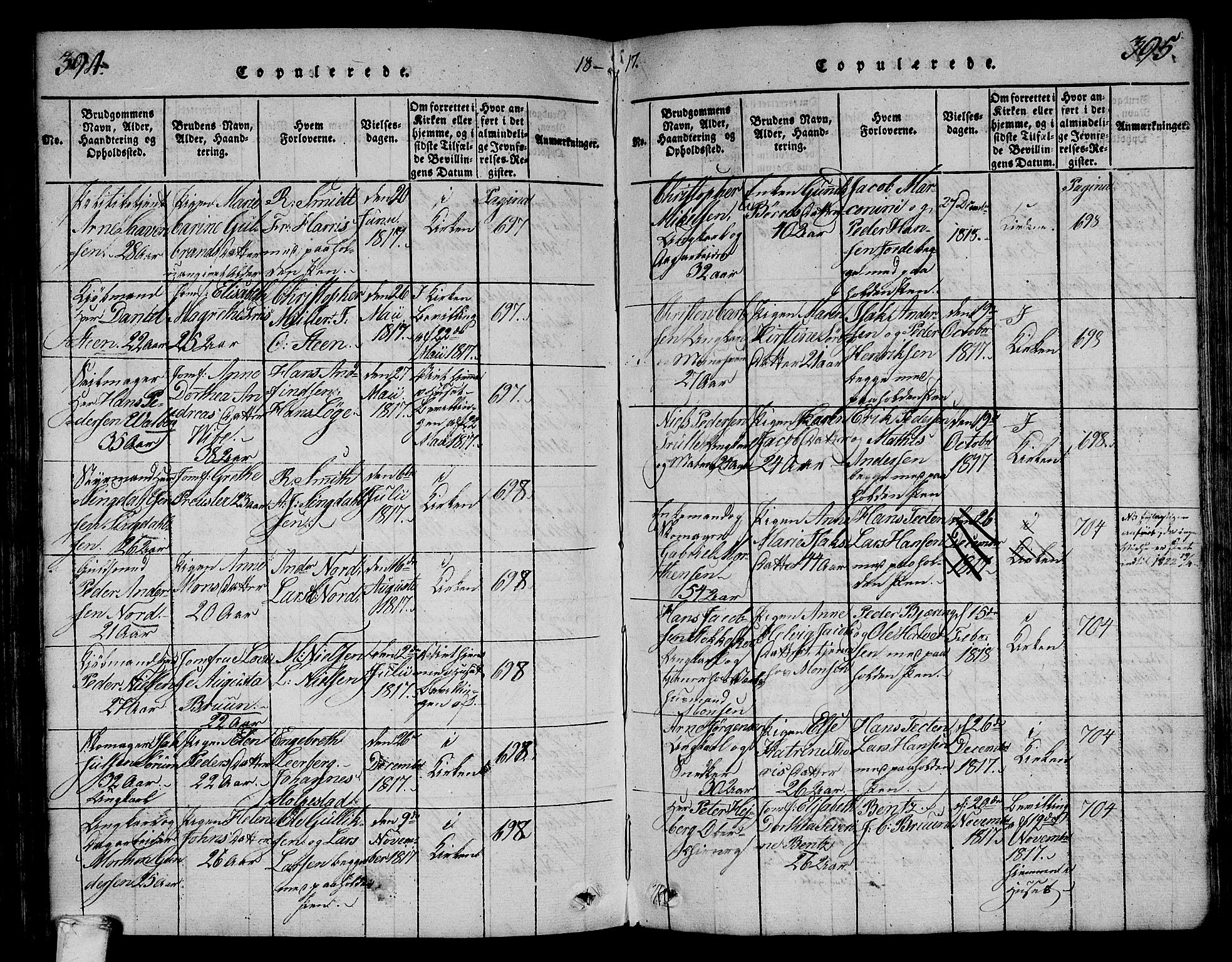 Larvik kirkebøker, AV/SAKO-A-352/F/Fa/L0001: Parish register (official) no. I 1, 1814-1825, p. 394-395