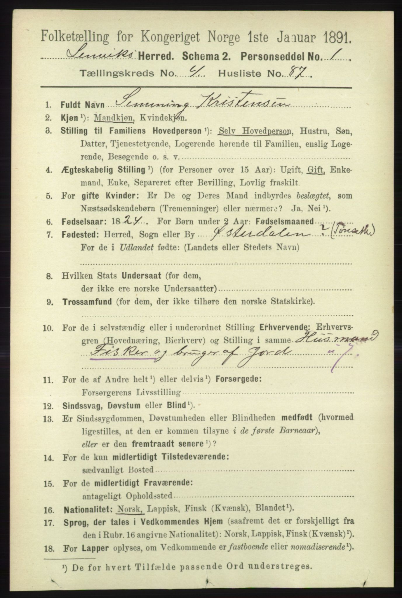 RA, 1891 census for 1931 Lenvik, 1891, p. 2454