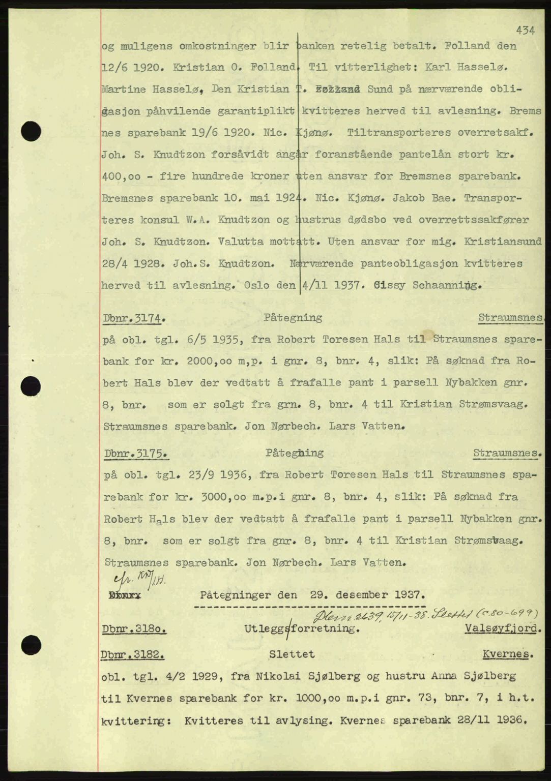 Nordmøre sorenskriveri, AV/SAT-A-4132/1/2/2Ca: Mortgage book no. C80, 1936-1939, Diary no: : 3174/1937