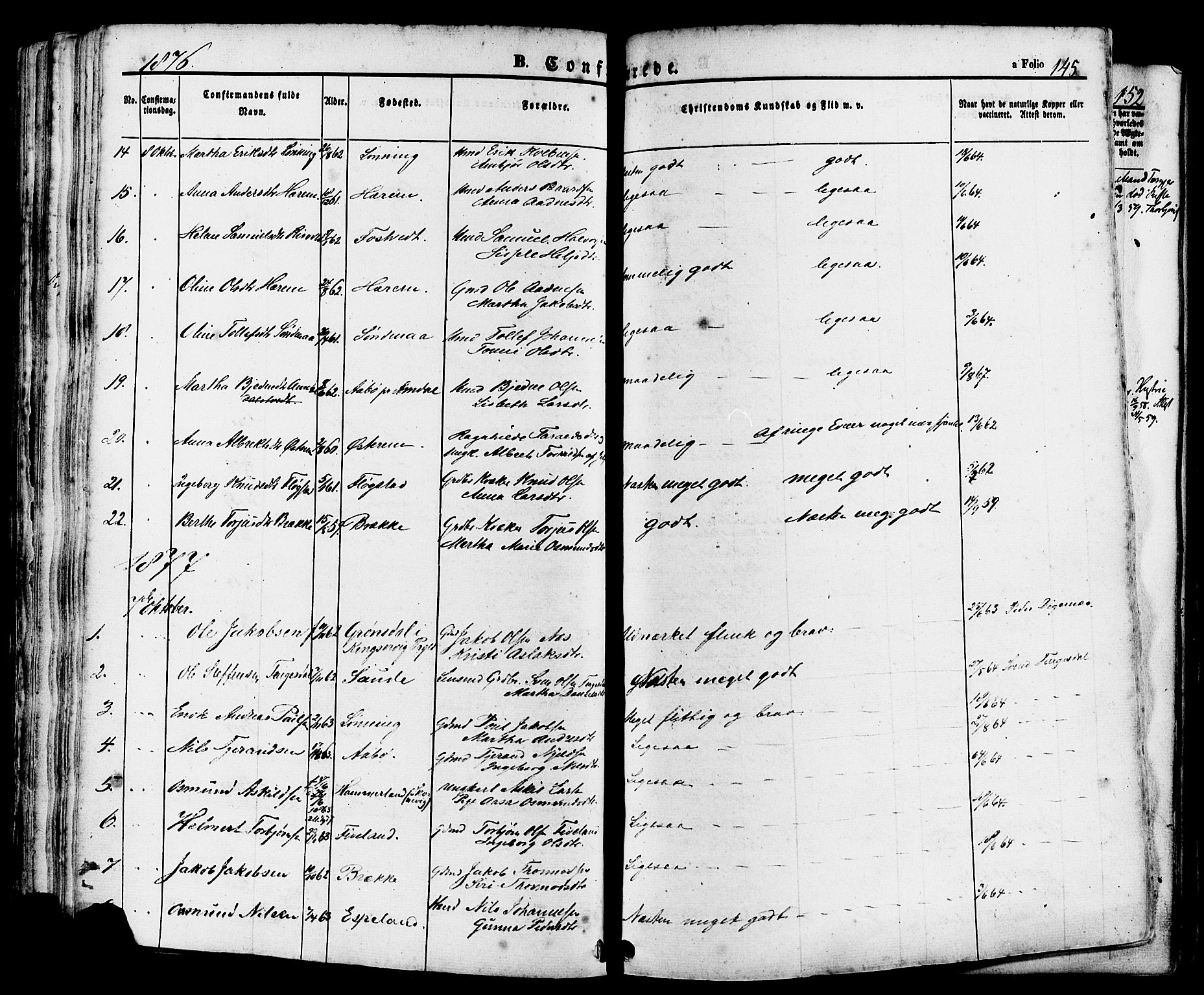 Sand sokneprestkontor, AV/SAST-A-101848/01/III/L0004: Parish register (official) no. A 4, 1859-1880, p. 145