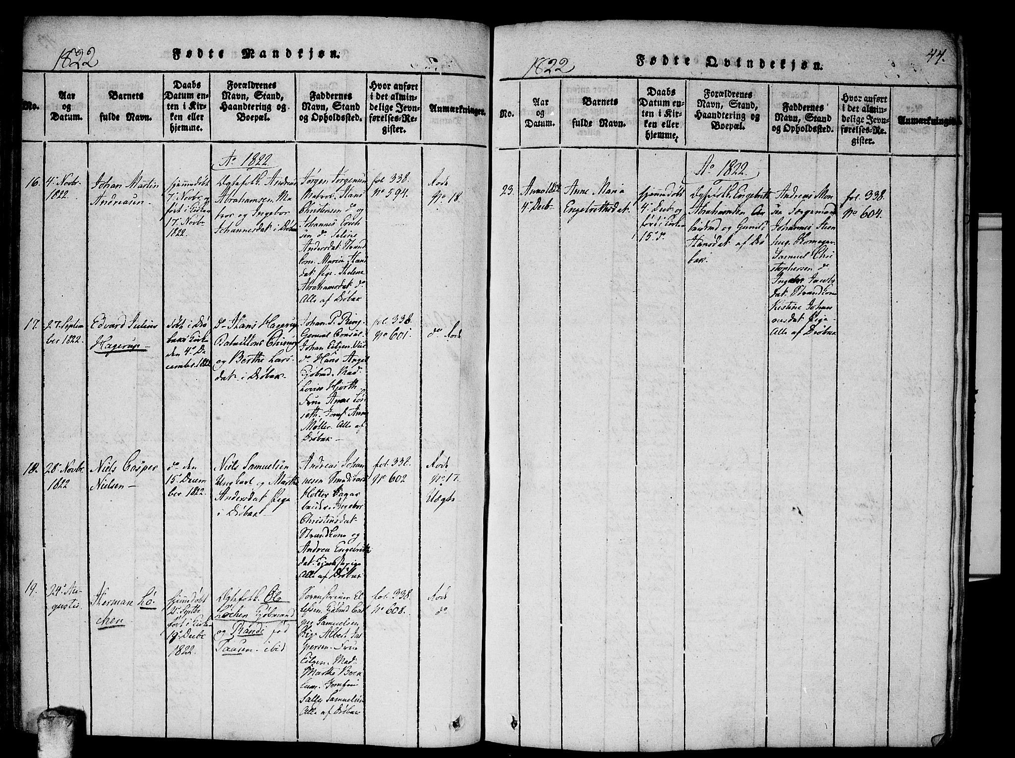 Drøbak prestekontor Kirkebøker, SAO/A-10142a/F/Fa/L0001: Parish register (official) no. I 1, 1816-1842, p. 44