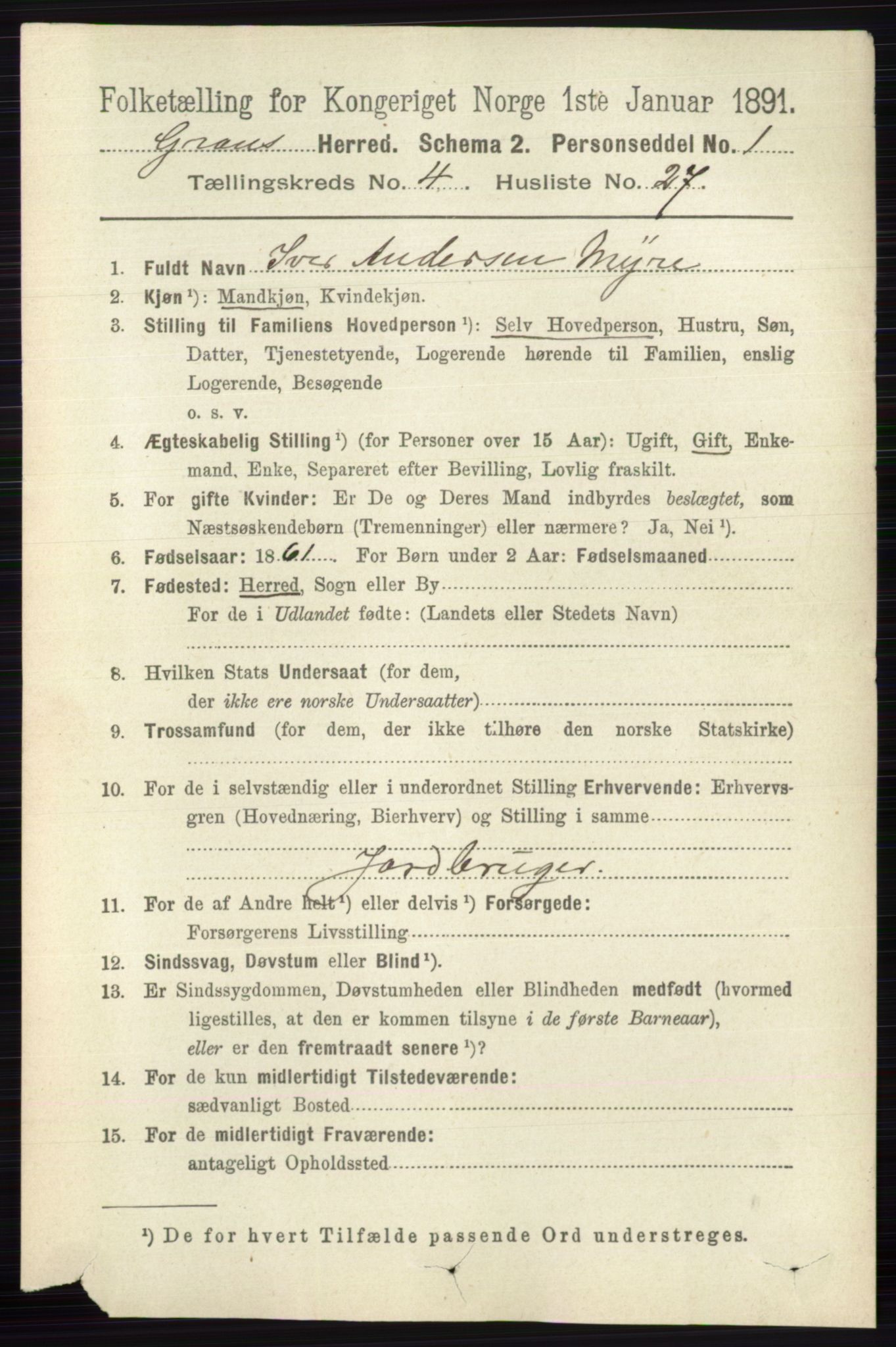 RA, 1891 census for 0534 Gran, 1891, p. 1325