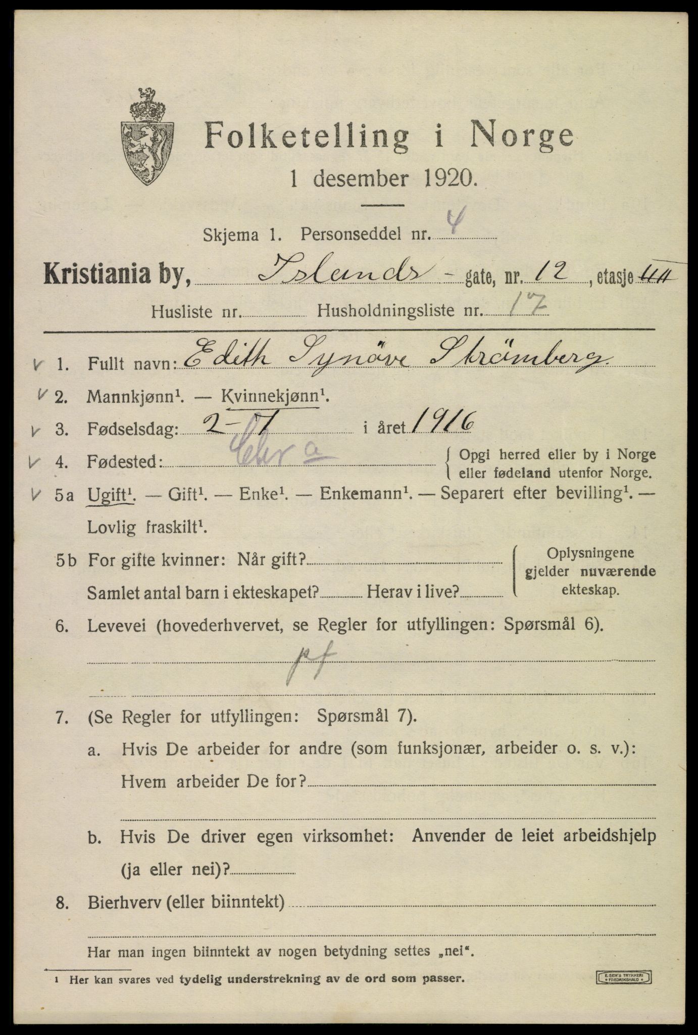 SAO, 1920 census for Kristiania, 1920, p. 312759