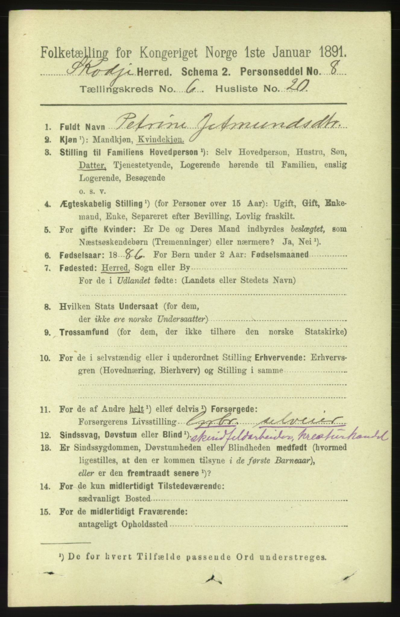 RA, 1891 census for 1529 Skodje, 1891, p. 1366