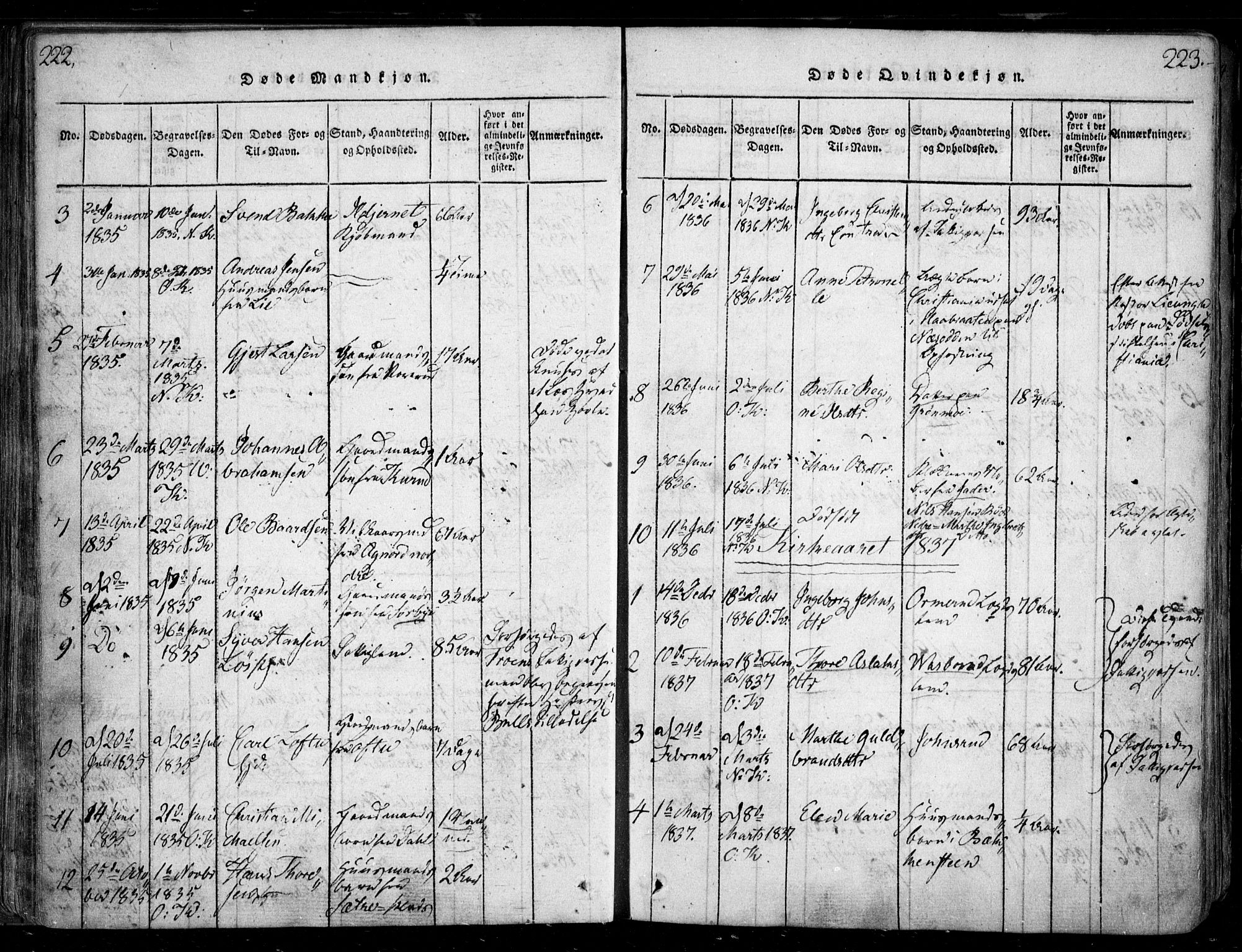 Nesodden prestekontor Kirkebøker, SAO/A-10013/F/Fa/L0006: Parish register (official) no. I 6, 1814-1847, p. 222-223