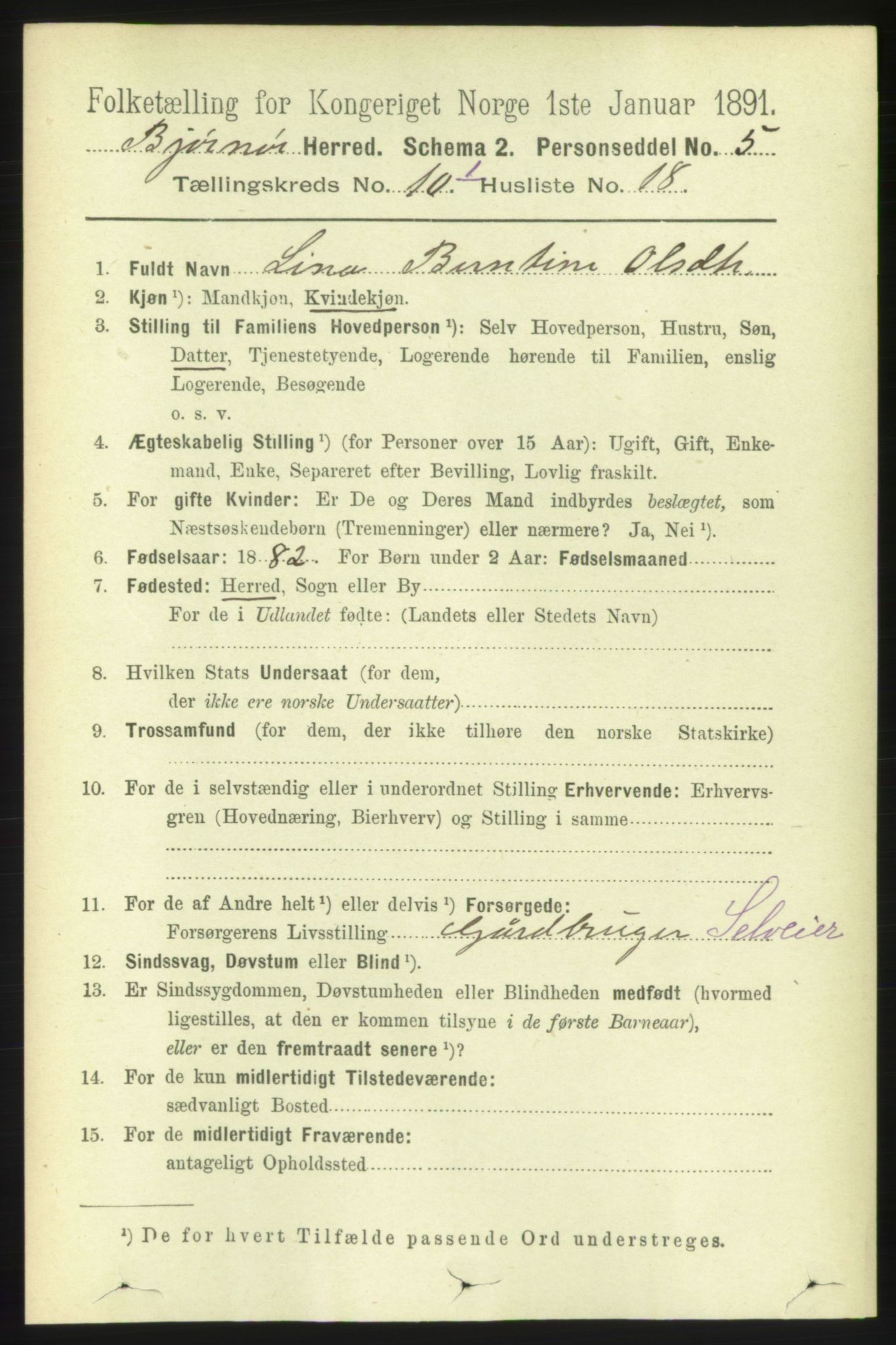 RA, 1891 census for 1632 Bjørnør, 1891, p. 4248