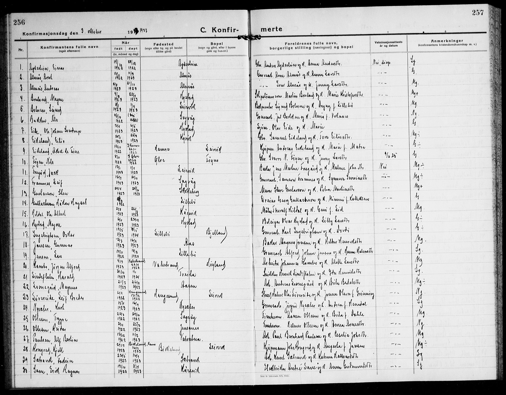 Stord sokneprestembete, AV/SAB-A-78201/H/Hab: Parish register (copy) no. A 5, 1933-1945, p. 256-257