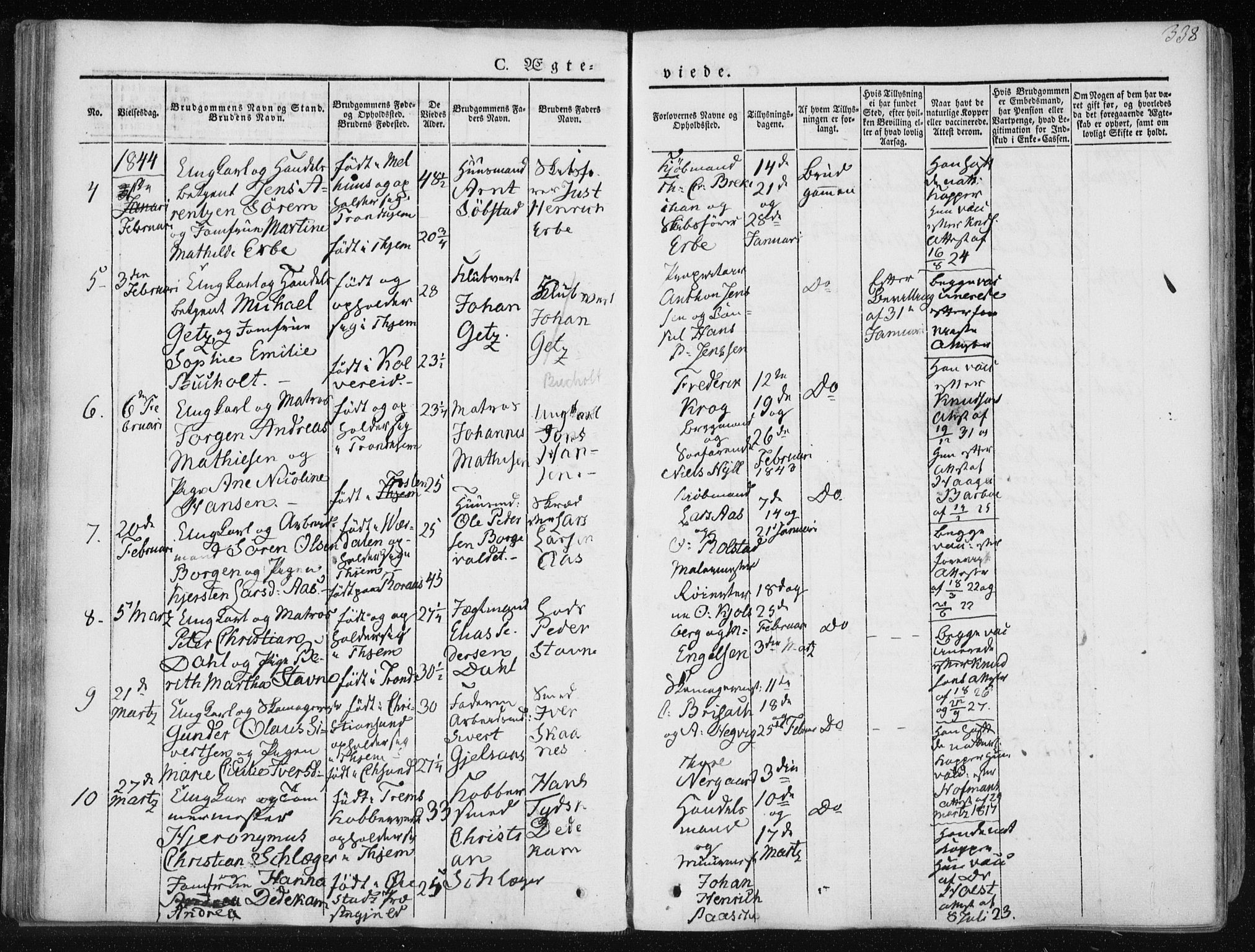 Ministerialprotokoller, klokkerbøker og fødselsregistre - Sør-Trøndelag, AV/SAT-A-1456/601/L0049: Parish register (official) no. 601A17, 1839-1847, p. 338