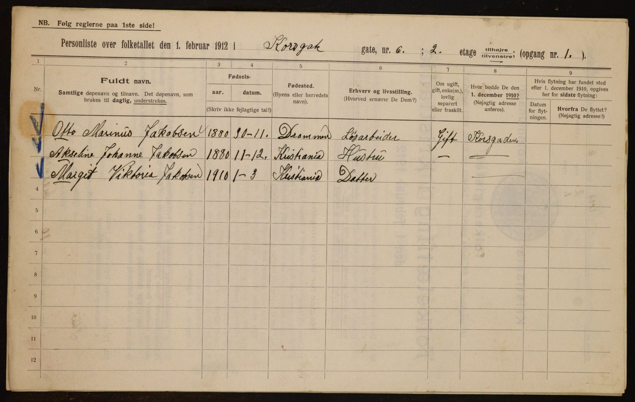 OBA, Municipal Census 1912 for Kristiania, 1912, p. 53711