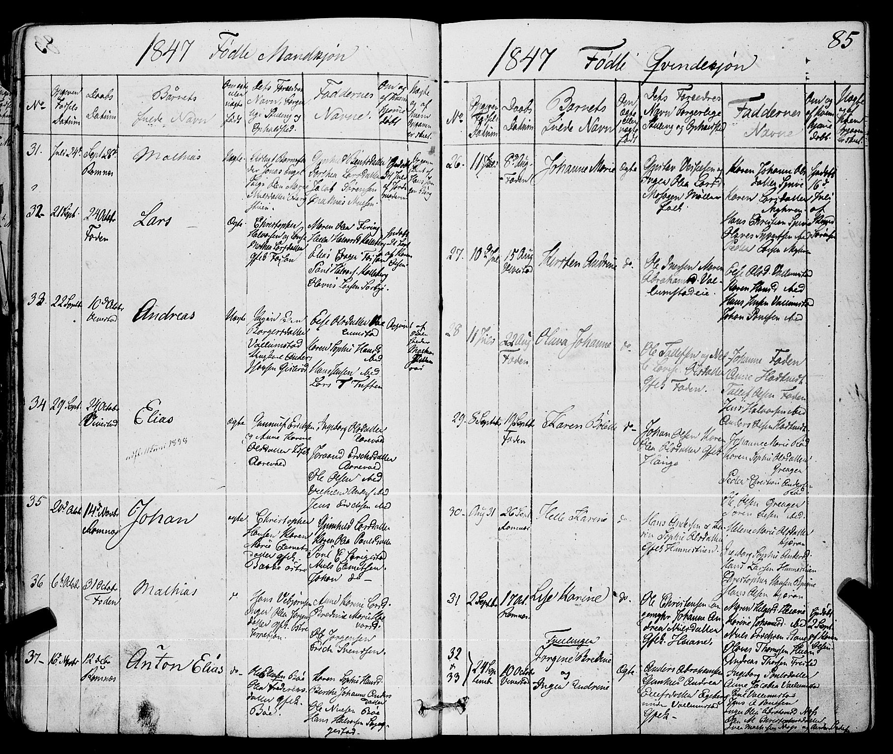 Ramnes kirkebøker, SAKO/A-314/F/Fa/L0005: Parish register (official) no. I 5, 1841-1861, p. 84-85