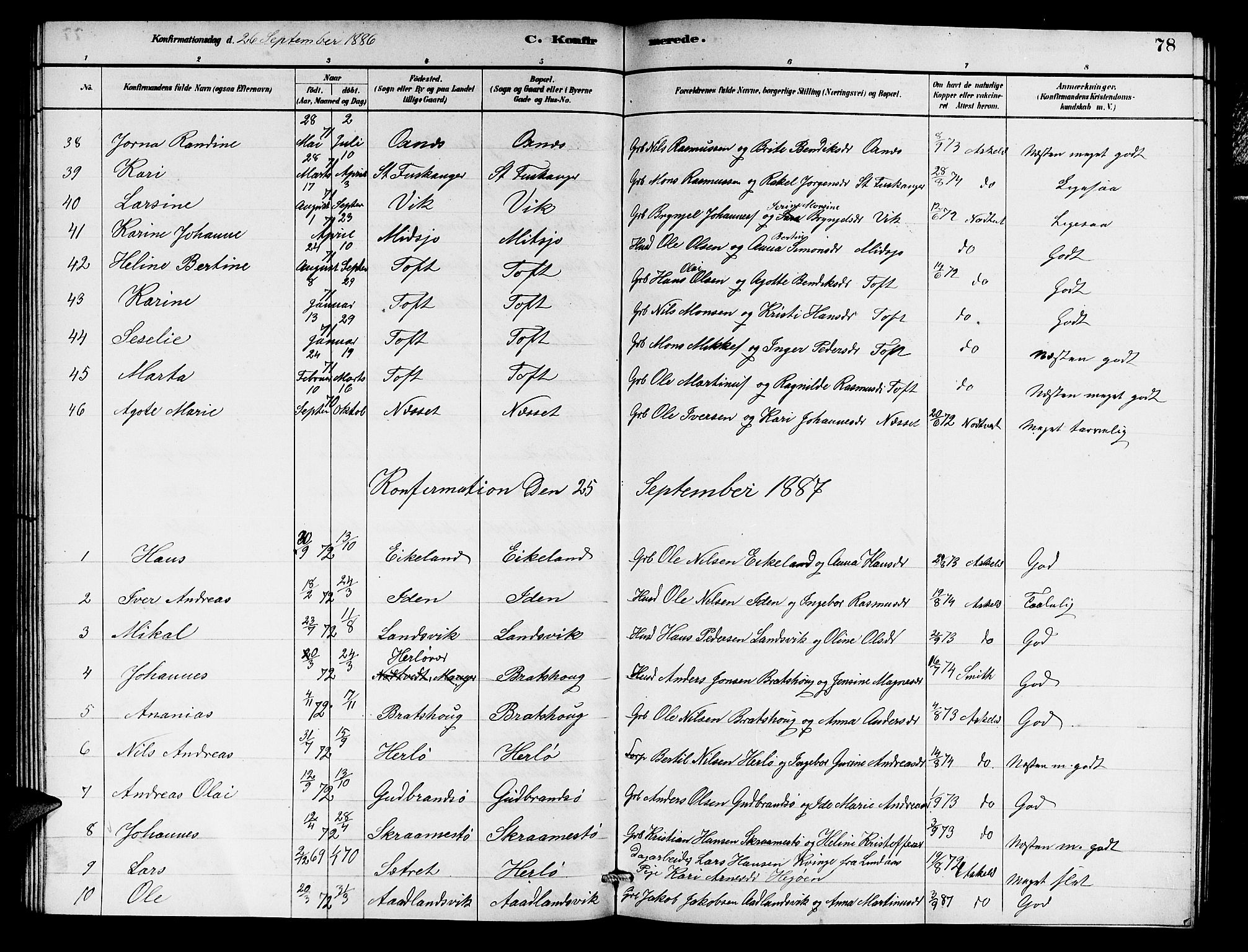 Herdla Sokneprestembete, AV/SAB-A-75701/H/Hab: Parish register (copy) no. A 2, 1881-1888, p. 78