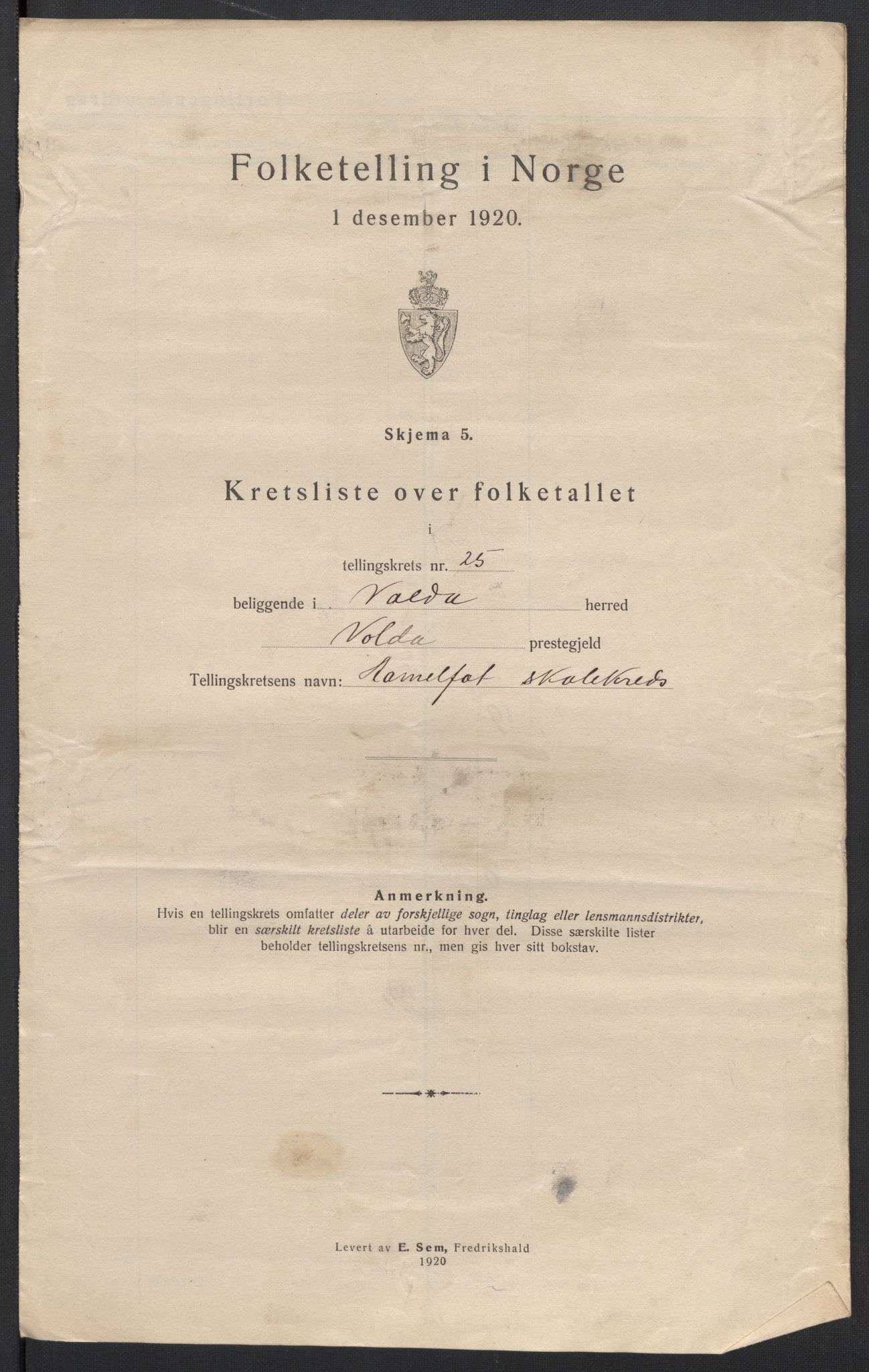 SAT, 1920 census for Volda, 1920, p. 78