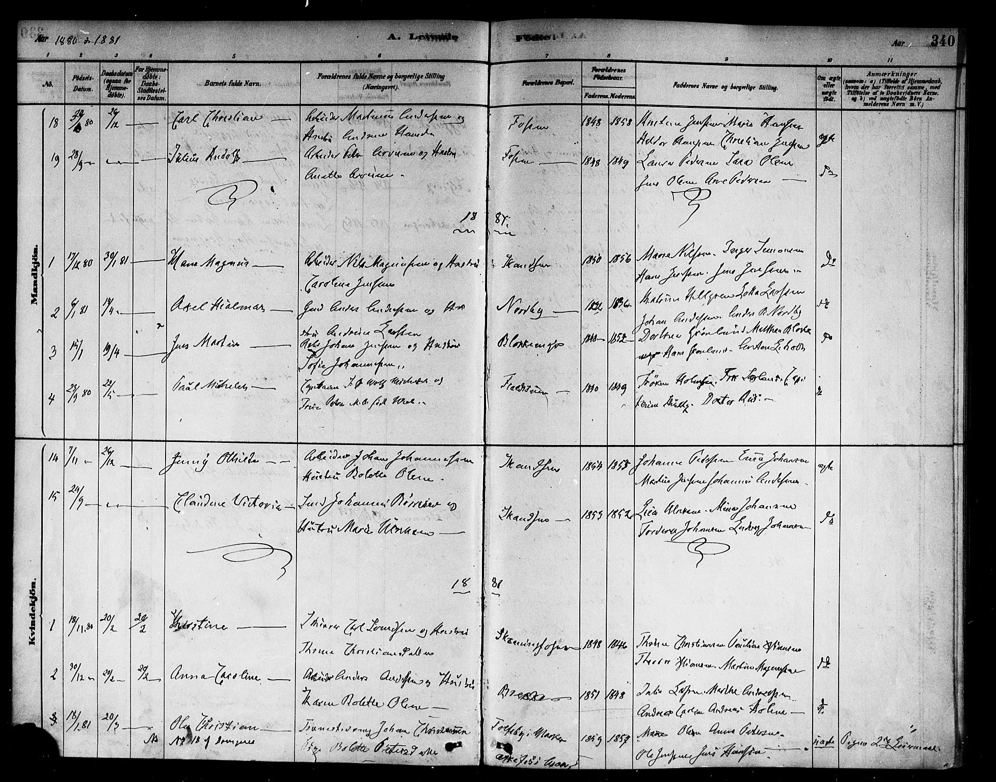 Berg prestekontor Kirkebøker, AV/SAO-A-10902/F/Fb/L0001: Parish register (official) no. II 1, 1878-1887, p. 340