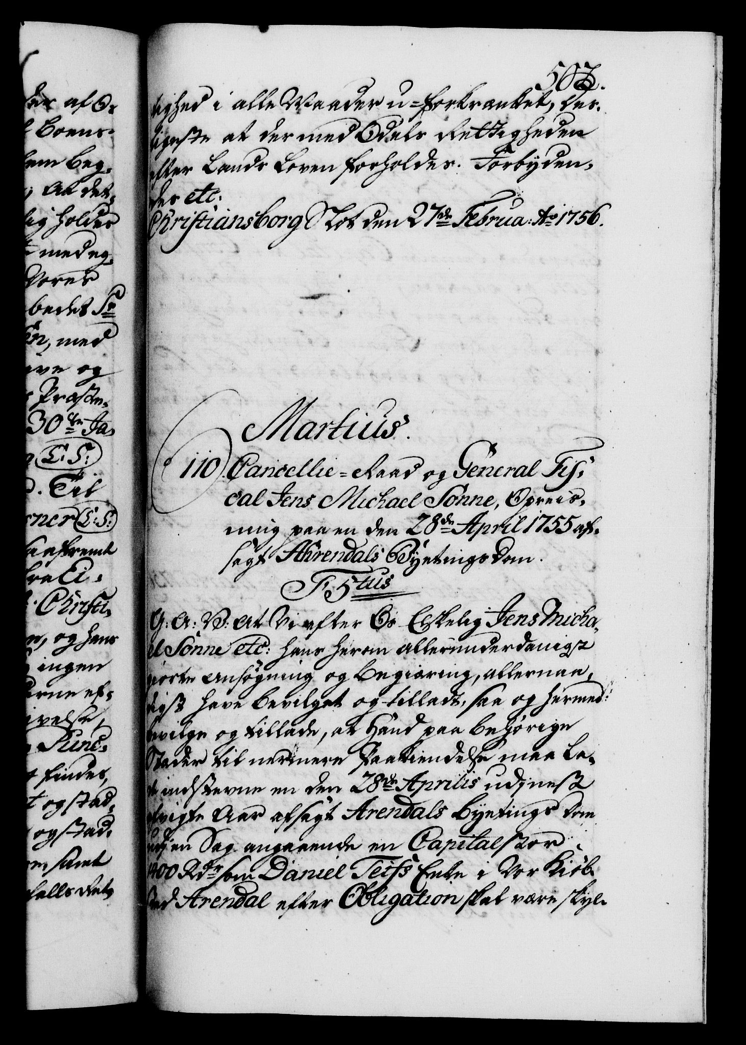 Danske Kanselli 1572-1799, AV/RA-EA-3023/F/Fc/Fca/Fcaa/L0039: Norske registre, 1755-1756, p. 502a