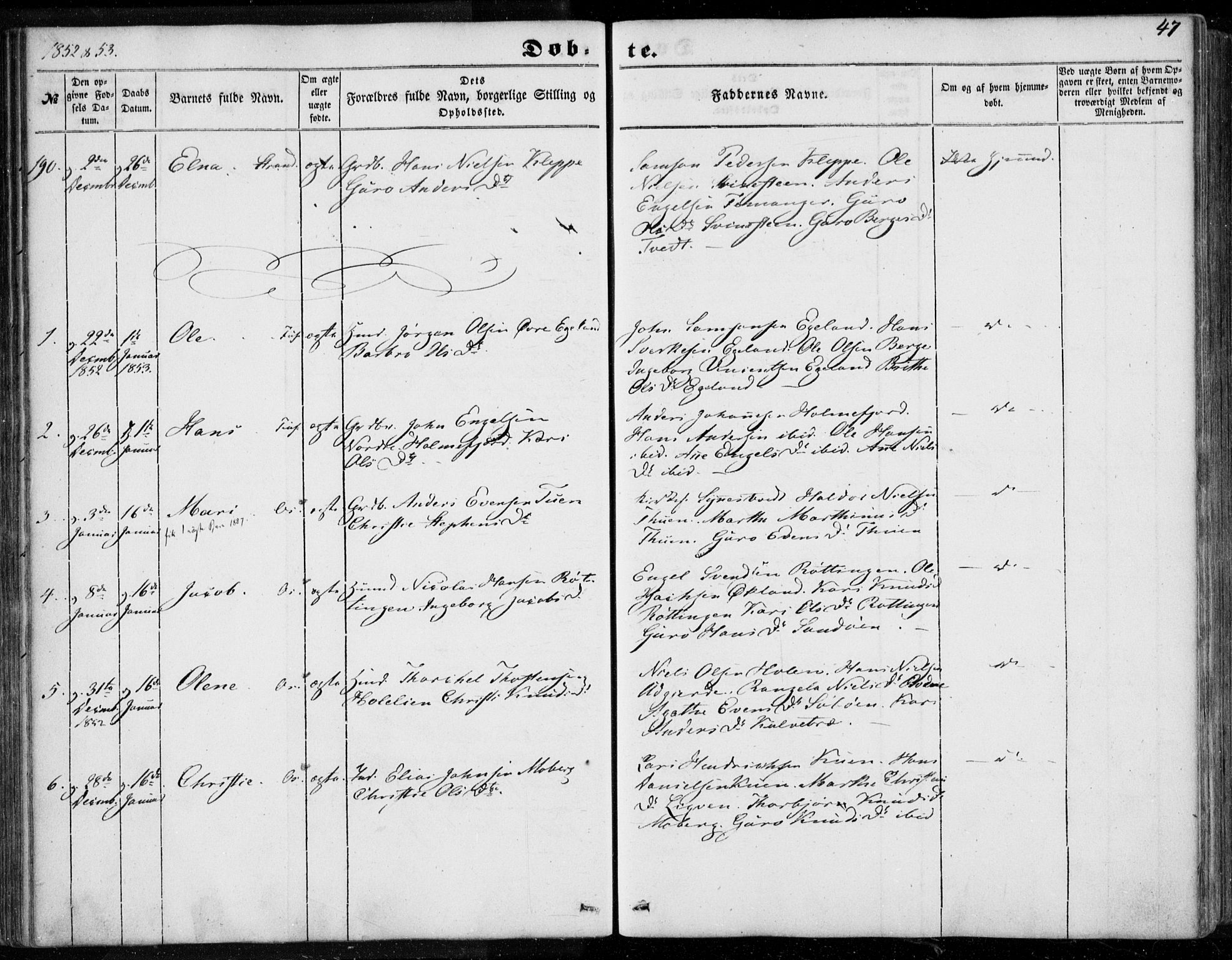 Os sokneprestembete, SAB/A-99929: Parish register (official) no. A 16, 1851-1859, p. 47