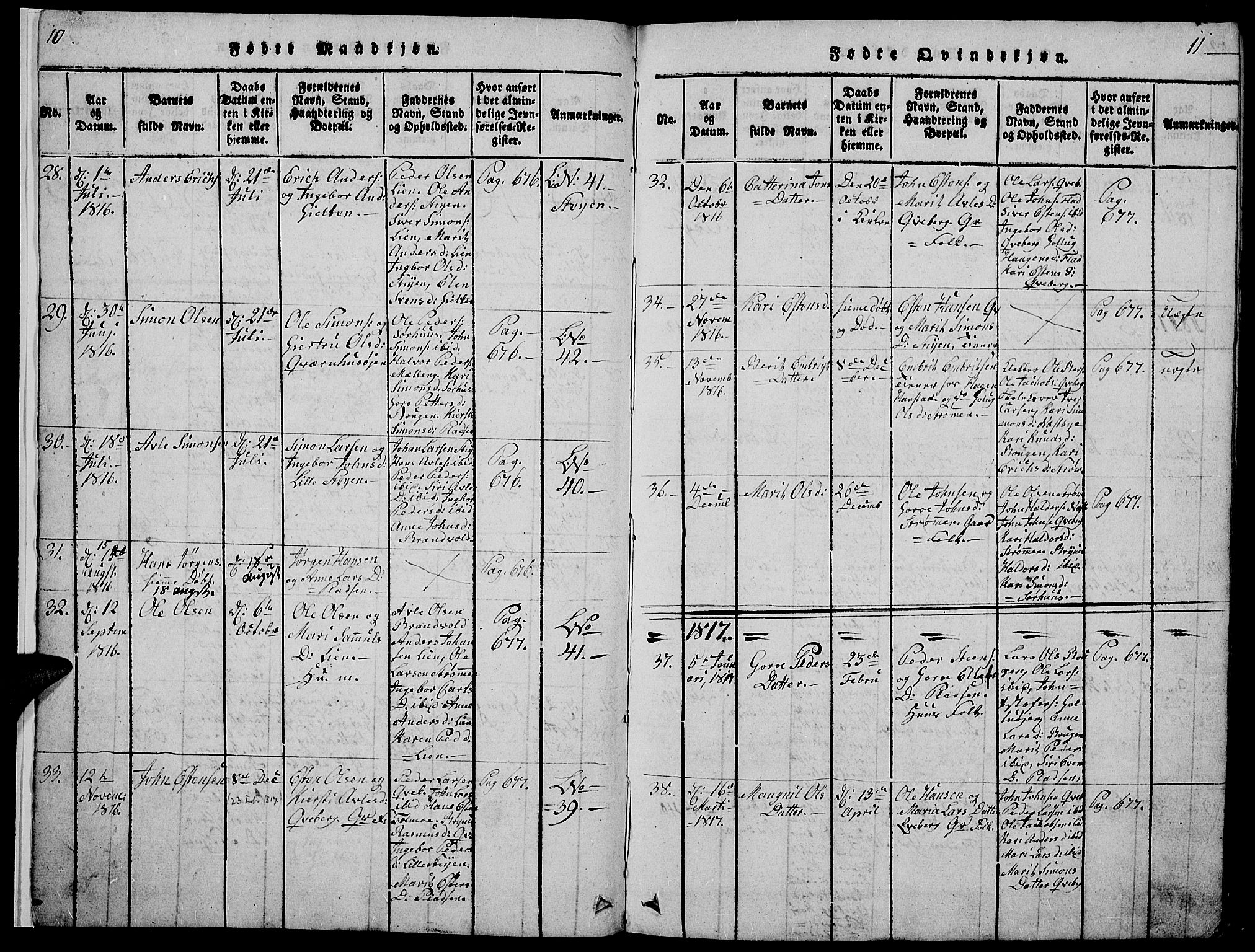 Tynset prestekontor, SAH/PREST-058/H/Ha/Hab/L0002: Parish register (copy) no. 2, 1814-1862, p. 10-11