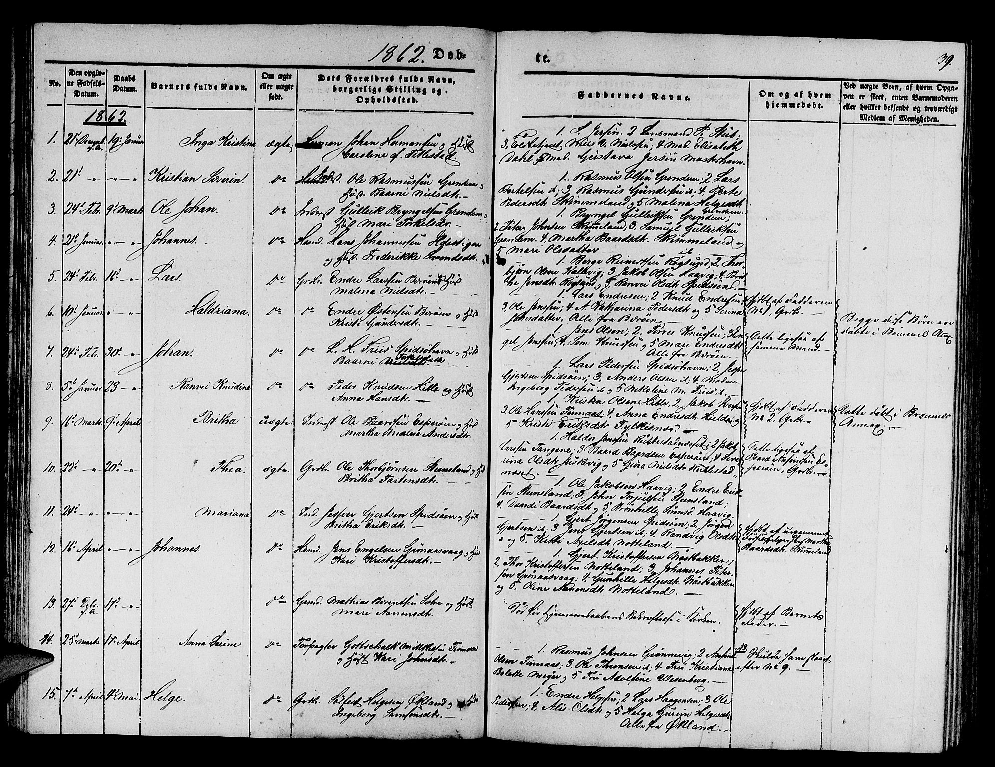 Finnås sokneprestembete, SAB/A-99925/H/Ha/Hab/Haba/L0001: Parish register (copy) no. A 1, 1851-1873, p. 39