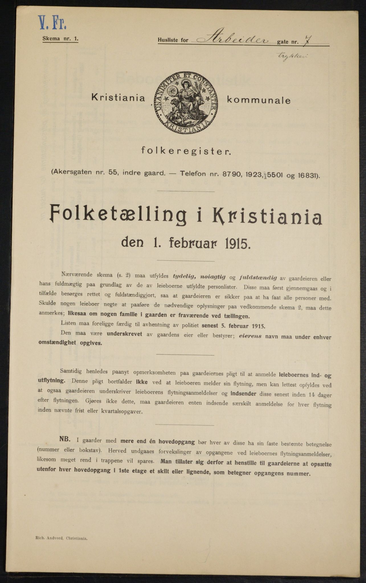 OBA, Municipal Census 1915 for Kristiania, 1915, p. 1458