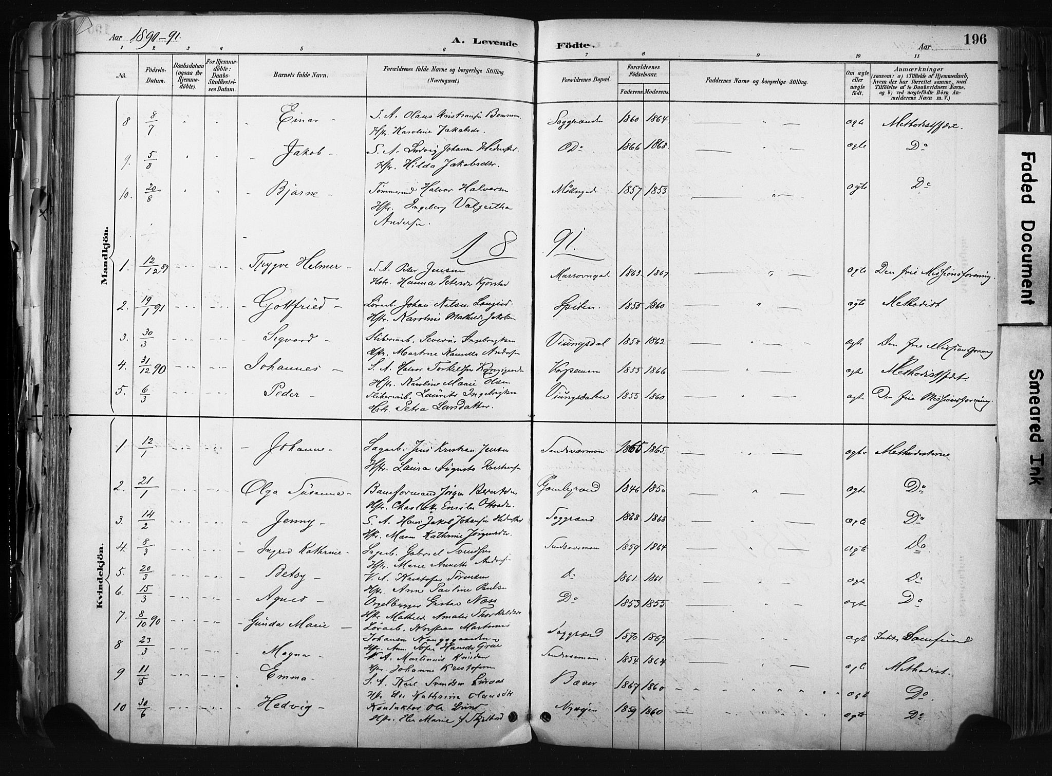 Kongsberg kirkebøker, SAKO/A-22/F/Fb/L0002: Parish register (official) no. II 2, 1886-1896, p. 196