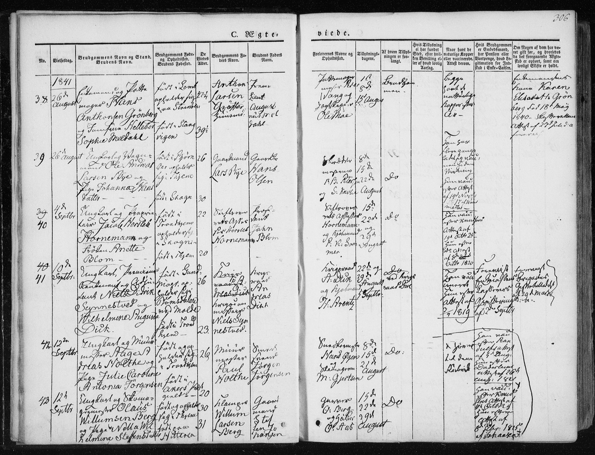 Ministerialprotokoller, klokkerbøker og fødselsregistre - Sør-Trøndelag, SAT/A-1456/601/L0049: Parish register (official) no. 601A17, 1839-1847, p. 306