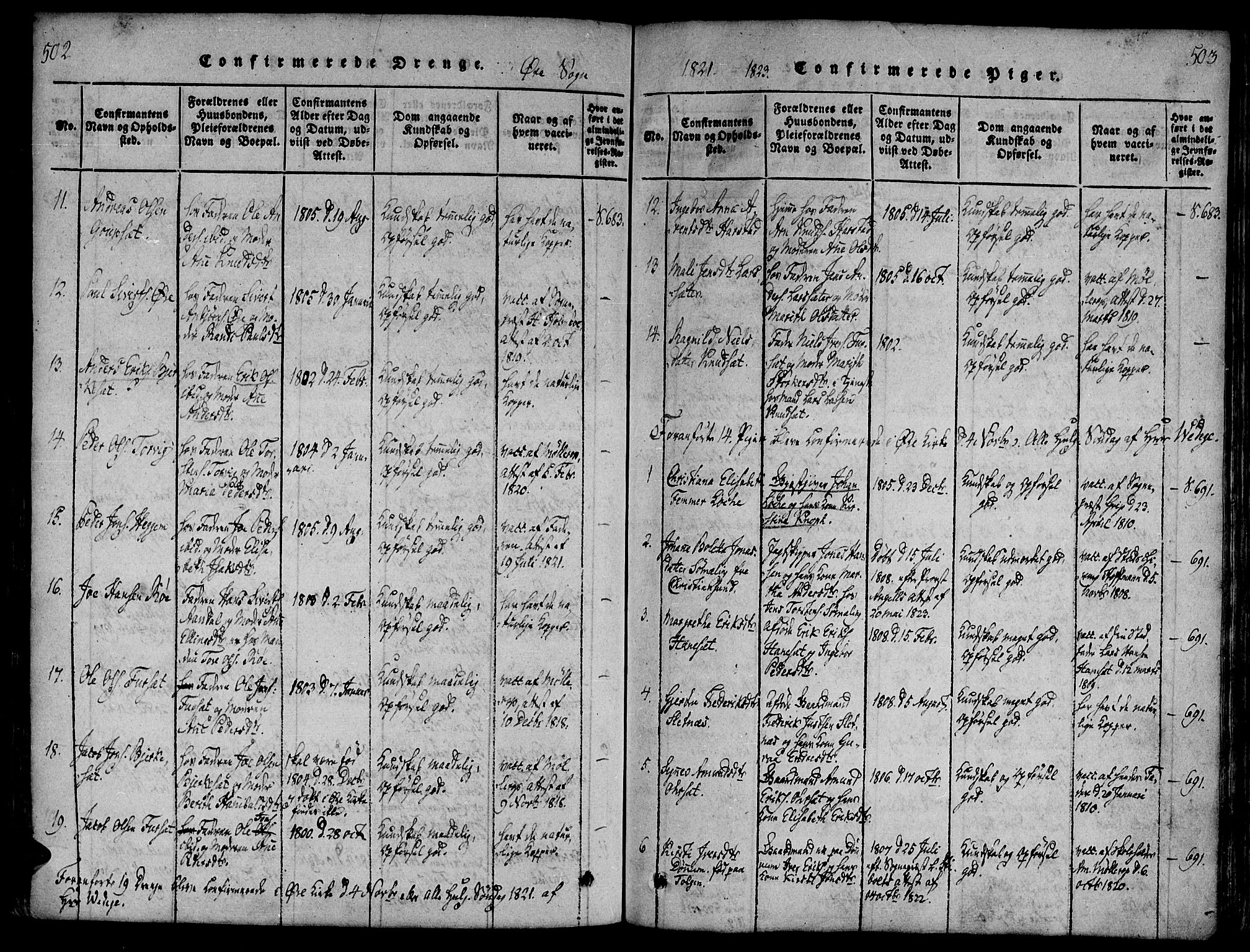 Ministerialprotokoller, klokkerbøker og fødselsregistre - Møre og Romsdal, AV/SAT-A-1454/586/L0982: Parish register (official) no. 586A08, 1819-1829, p. 502-503